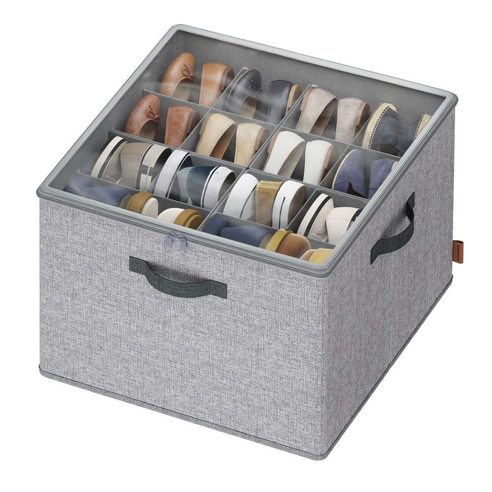 Shoe Organiser for 16 Pairs Stackable - Linen-Look Fabric and Fabric - Dove Grey