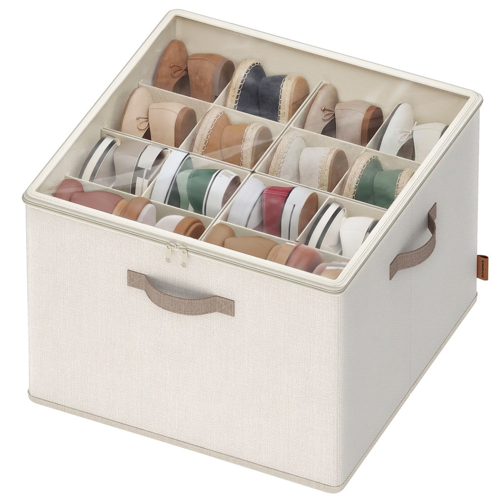 Shoe Organiser for 16 Pairs Stackable - Linen-Look Fabric and Fabric - Cappuccino Beige