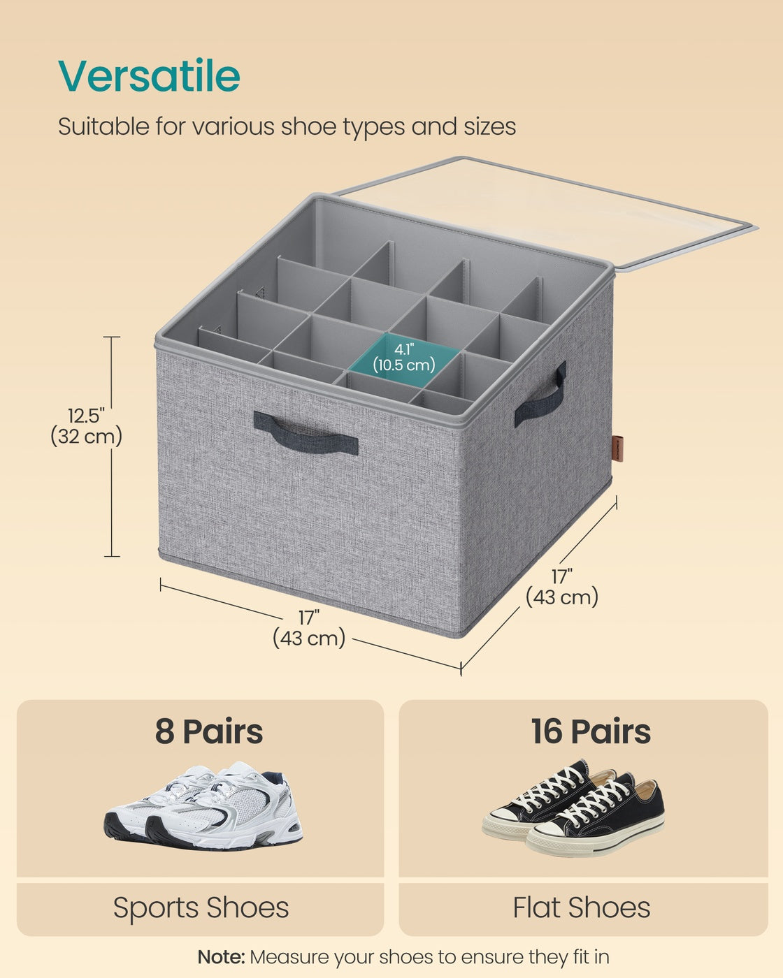 Shoe Organisers Set of 2 for 16 Pairs Stackable - Linen-Look Fabric and Fabric - Dove Grey