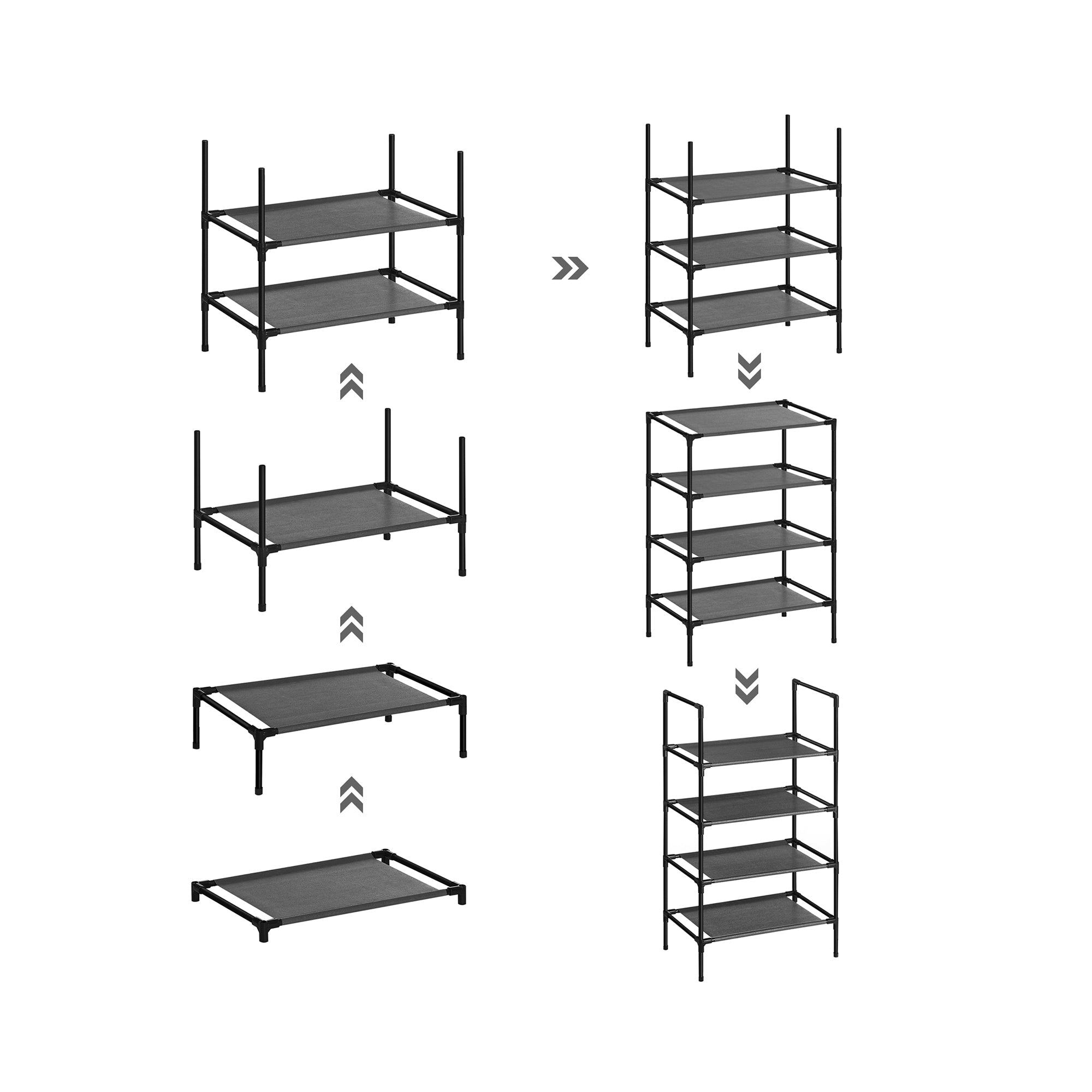 4-Tier Shoe Rack - Metal Frame - Black - Bedroom