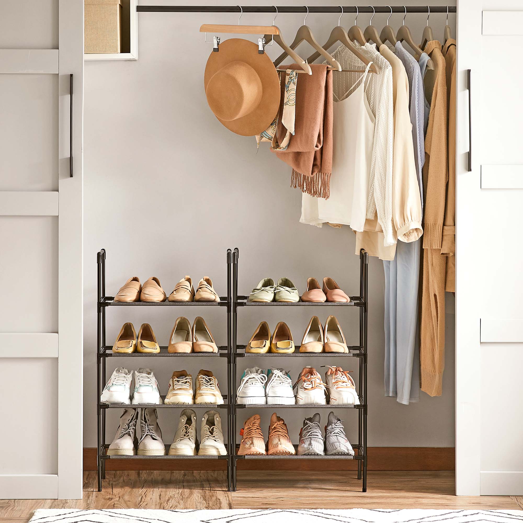 4-Tier Shoe Rack - Metal Frame - Black - Bedroom