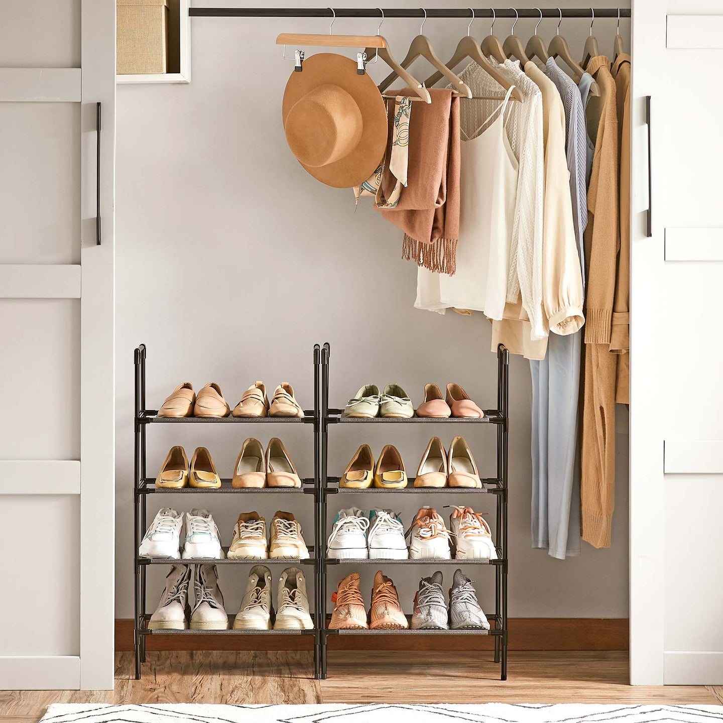 4-Tier Shoe Rack - Metal Frame - Black - Bedroom