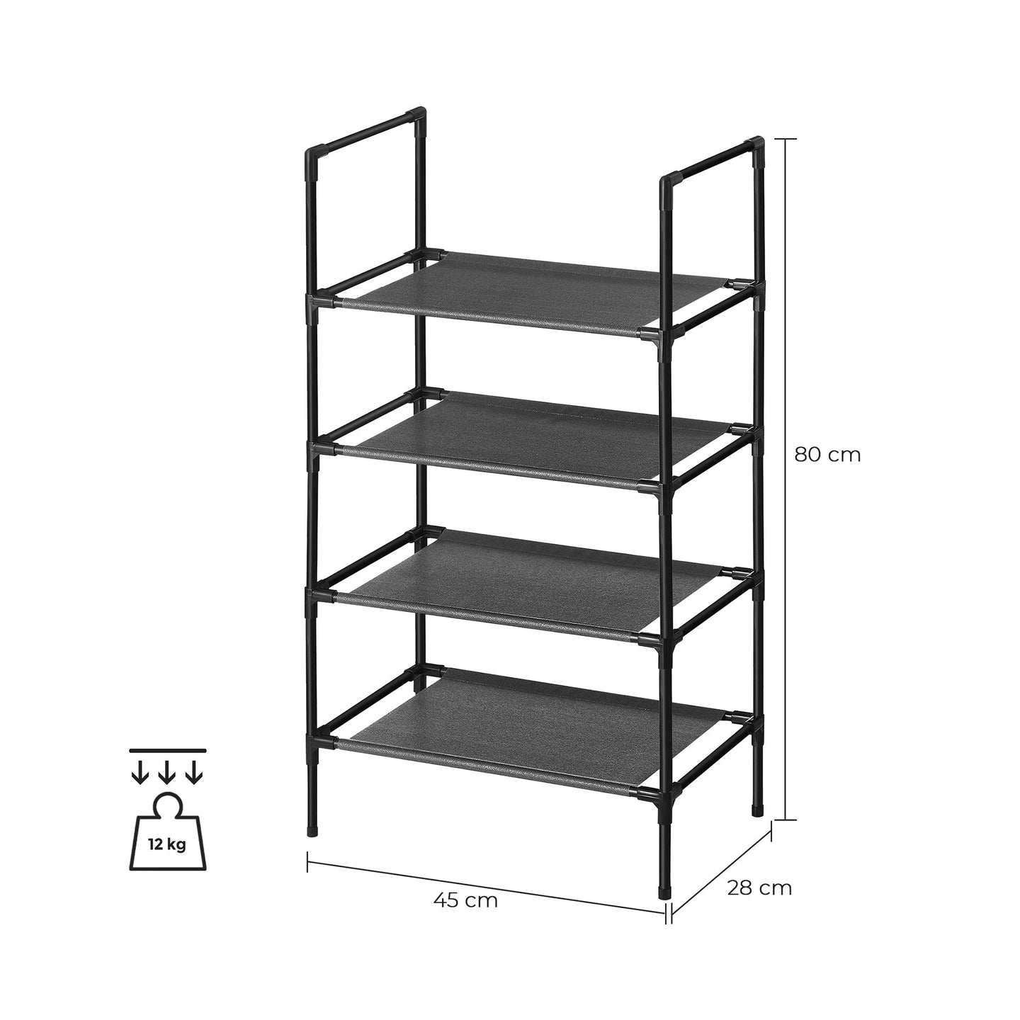 4-Tier Shoe Rack - Metal Frame - Black - Bedroom