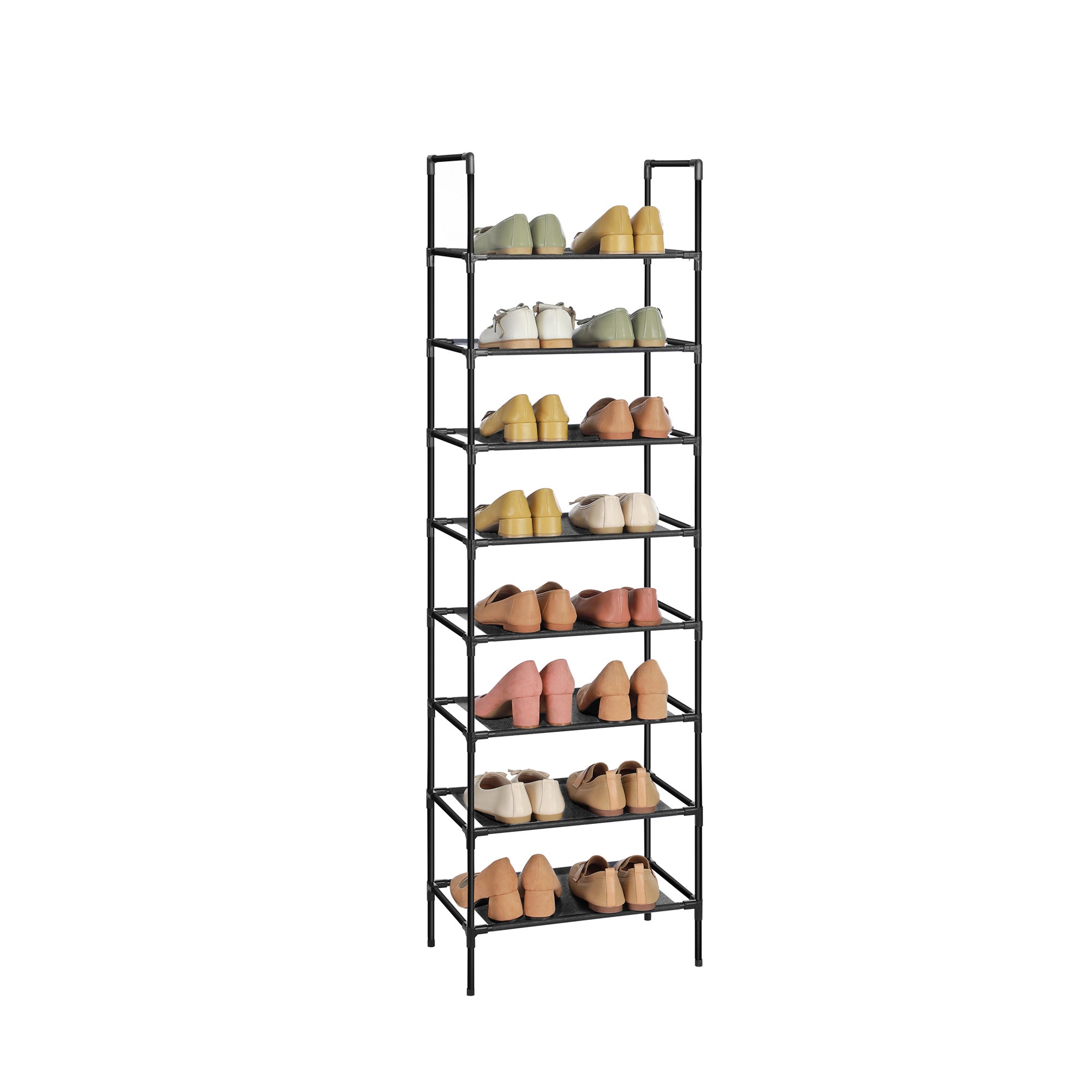 Set of 2 Shoe Storage Racks - 4 Tiers - Metal Frame with Non-Woven Fabric - Black