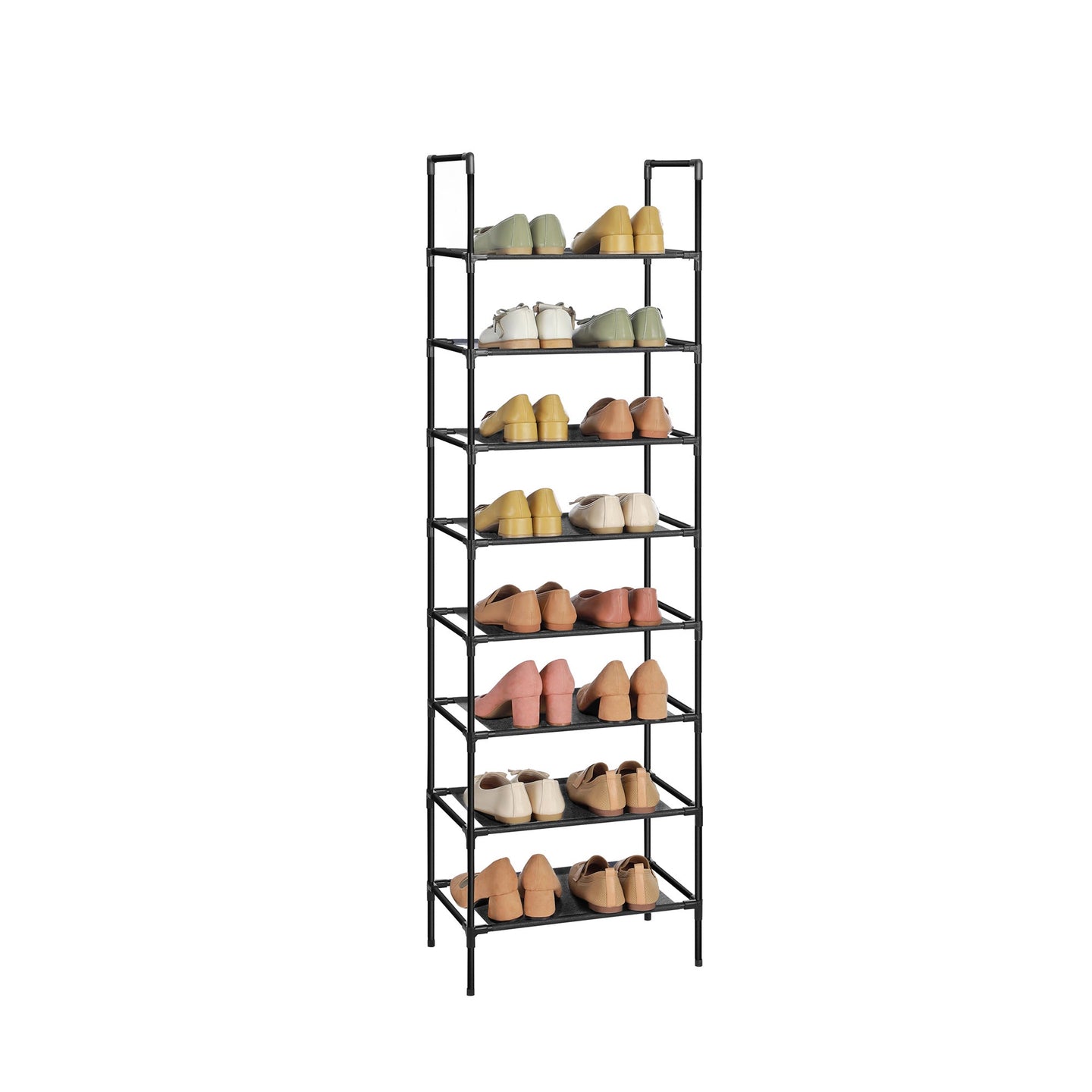 Set of 2 Shoe Storage Racks - 4 Tiers - Metal Frame with Non-Woven Fabric - Black