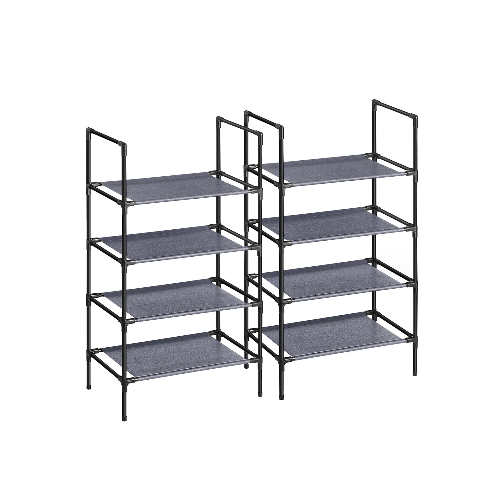 Set of 2 Shoe Storage Racks - 4-Tier Design - Metal Frame - Grey