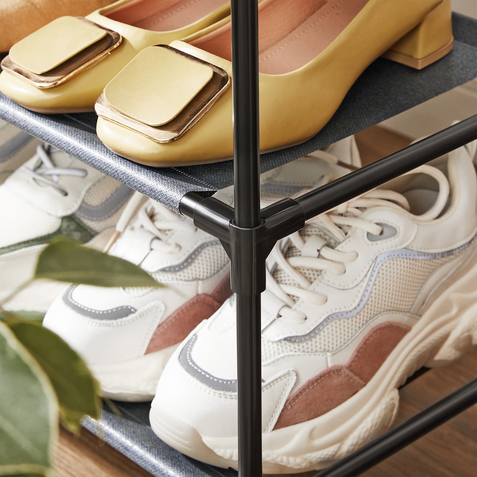 Set of 2 Shoe Storage Racks - 4-Tier Design - Metal Frame - Grey
