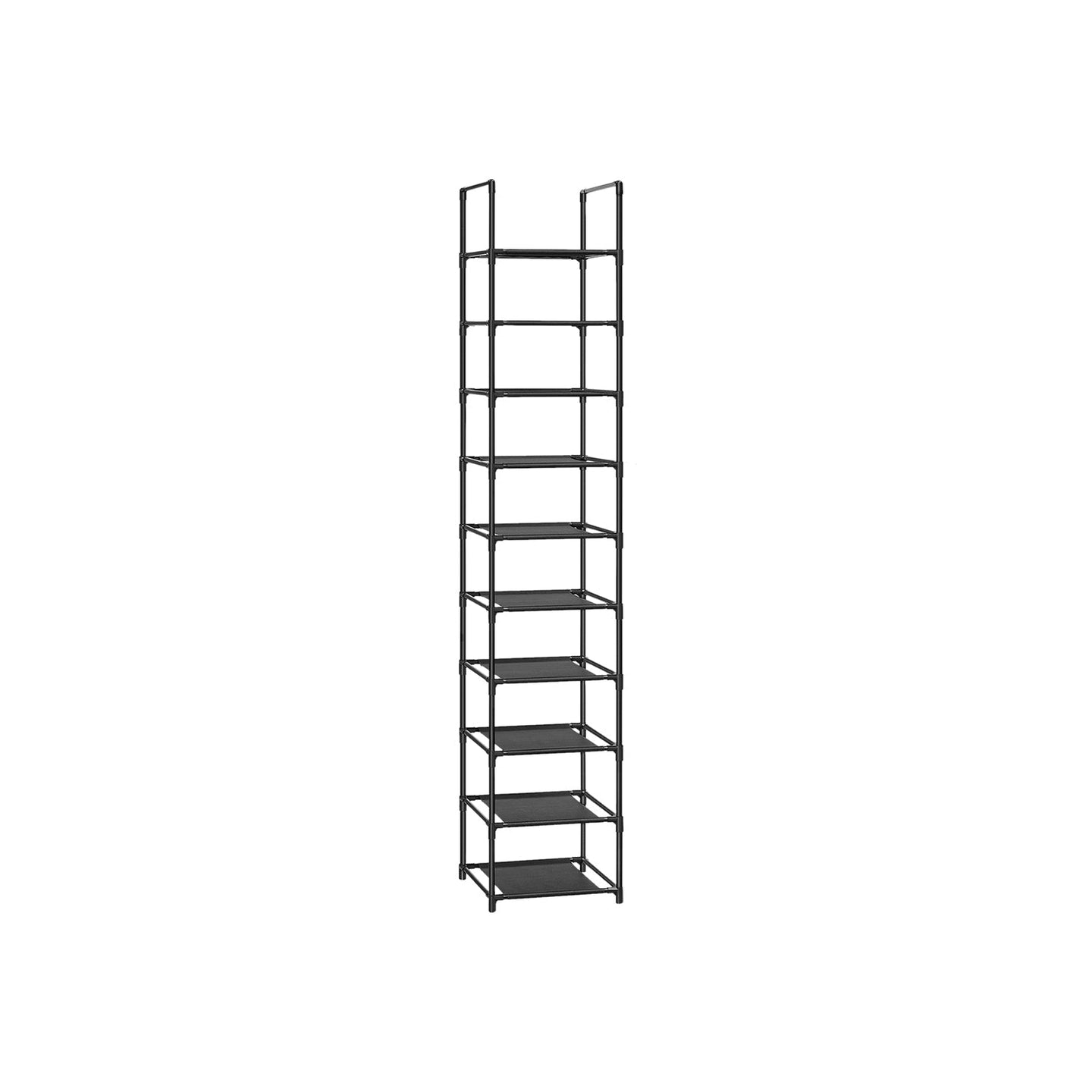 10-Tier Shoe Rack - Metal Frame with Non-Woven Fabric Shelves - Black - Versatile Storage Organizer for Hallway