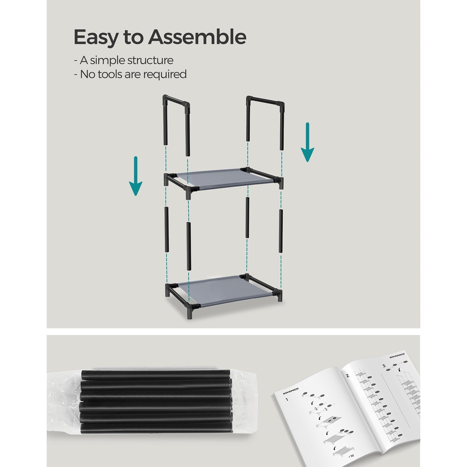 10-Tier Shoe Rack - Metal Frame - Black - Bedroom