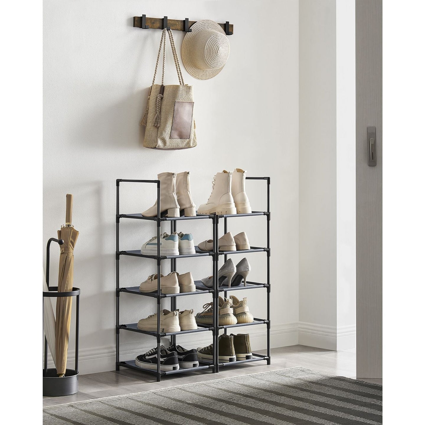 10-Tier Shoe Rack - Metal Frame - Black - Bedroom