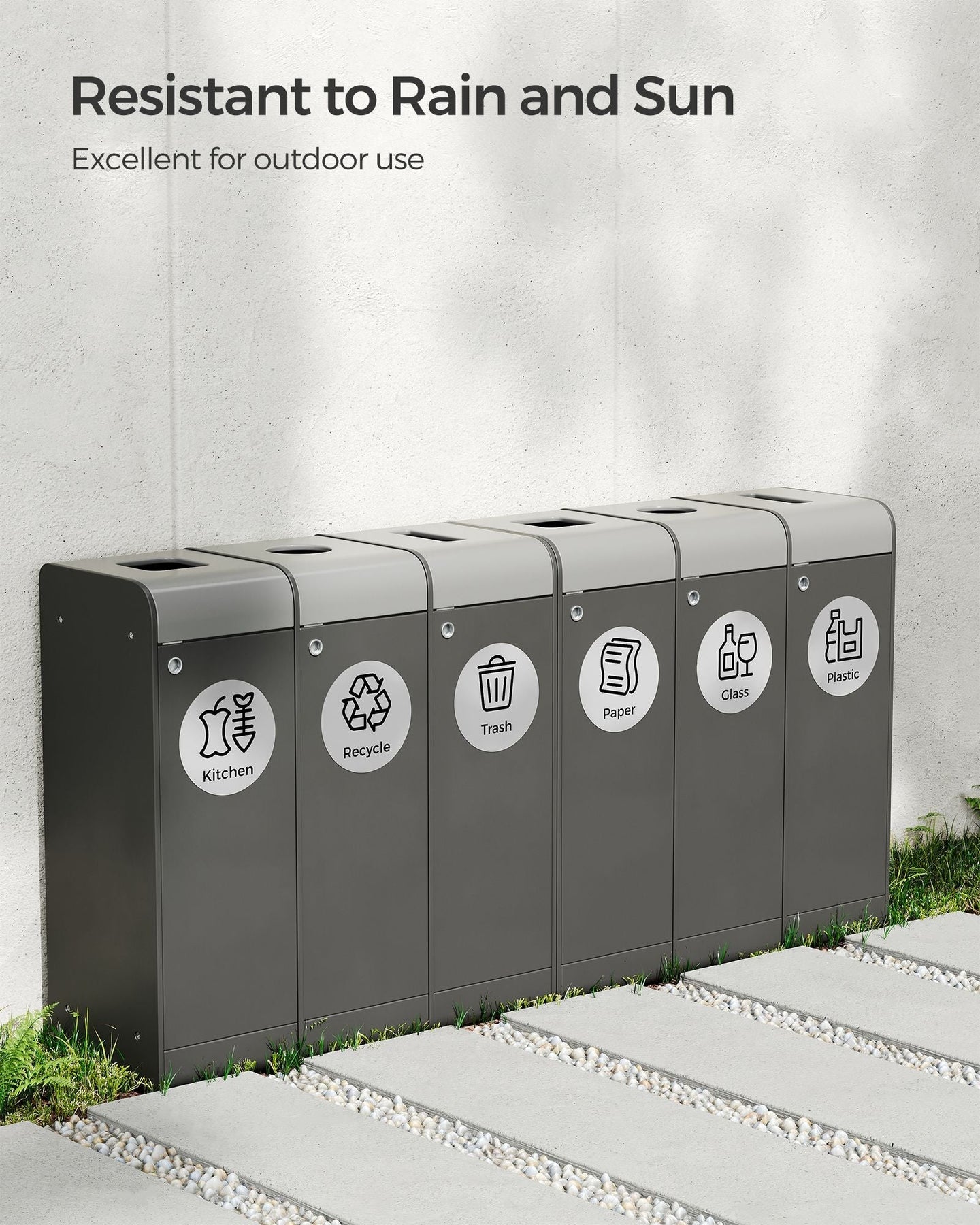 Recycling Bin Stickers - Set of 6 Labels for Recycle - Silver - Adhesive