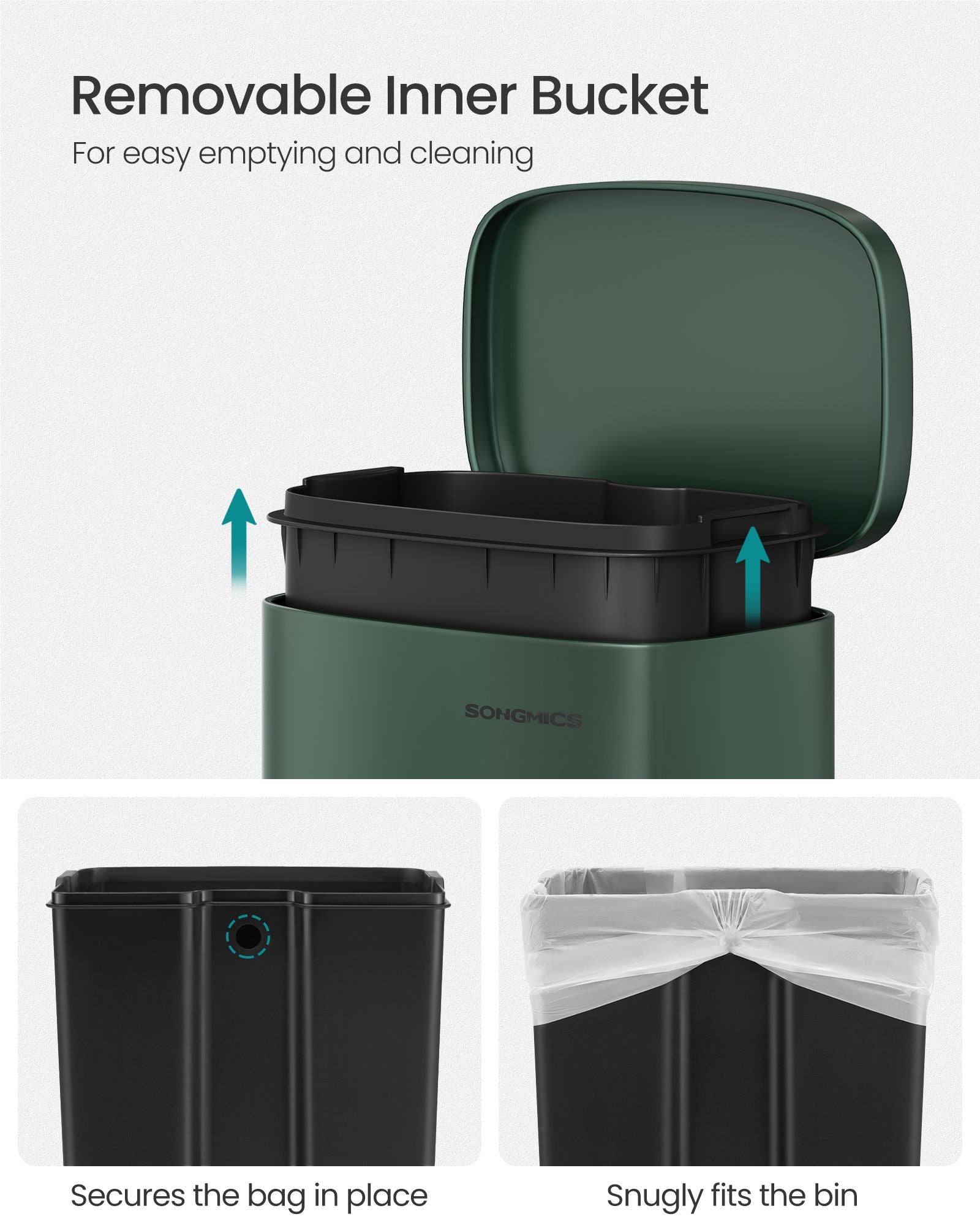 Trash Bin - 30L Soft-Close Lid - Stainless Steel - Retro Green - Odour Control for a Fresh Kitchen