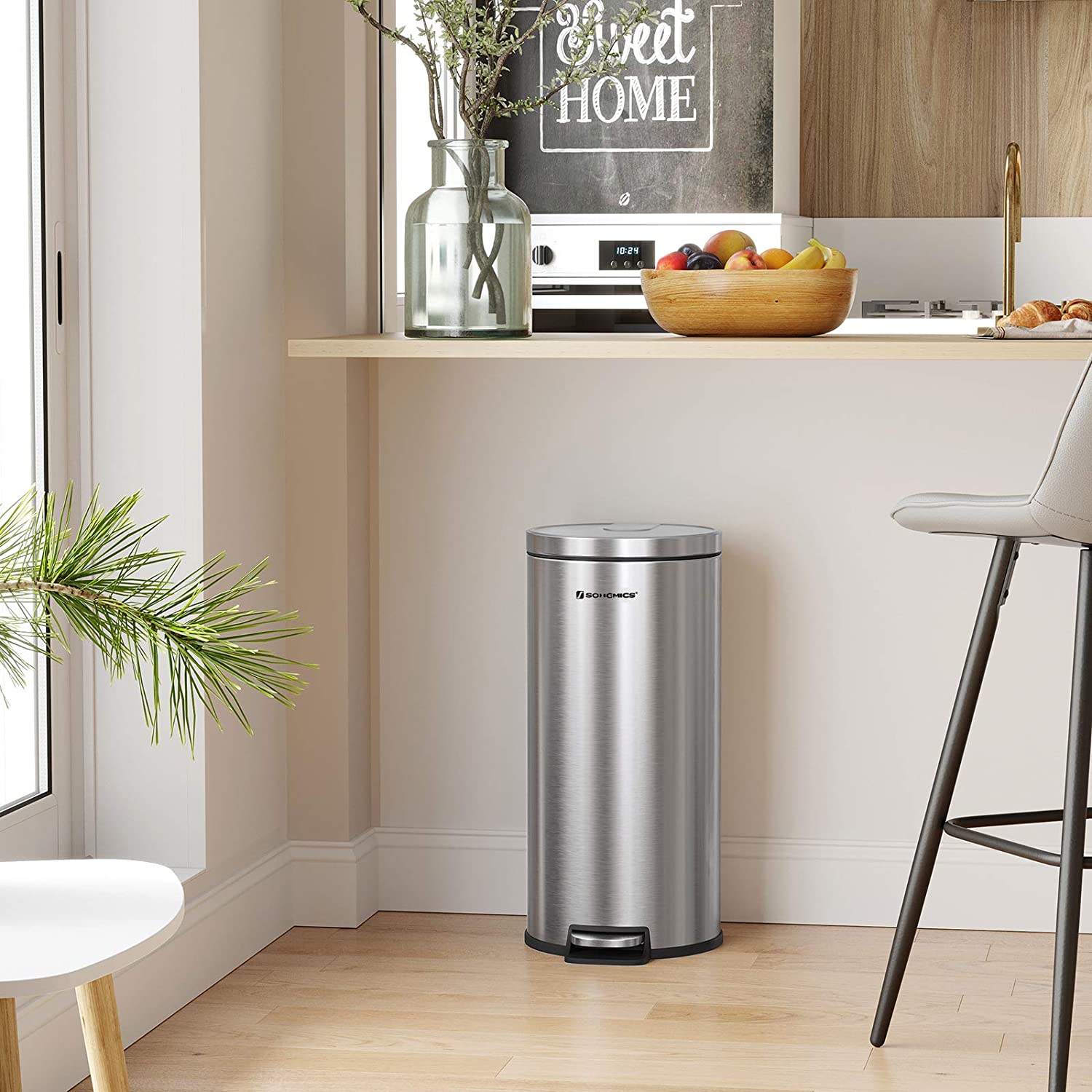Step Trash Can - Stainless Steel - Silver - 30L Capacity