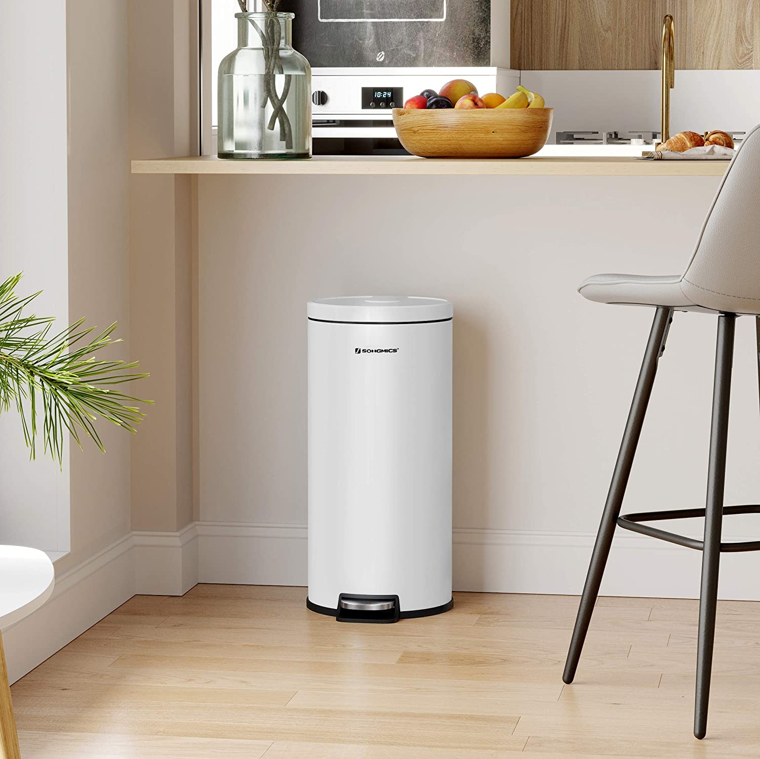 Pedal Trash Can - Metal - White - 30L Capacity