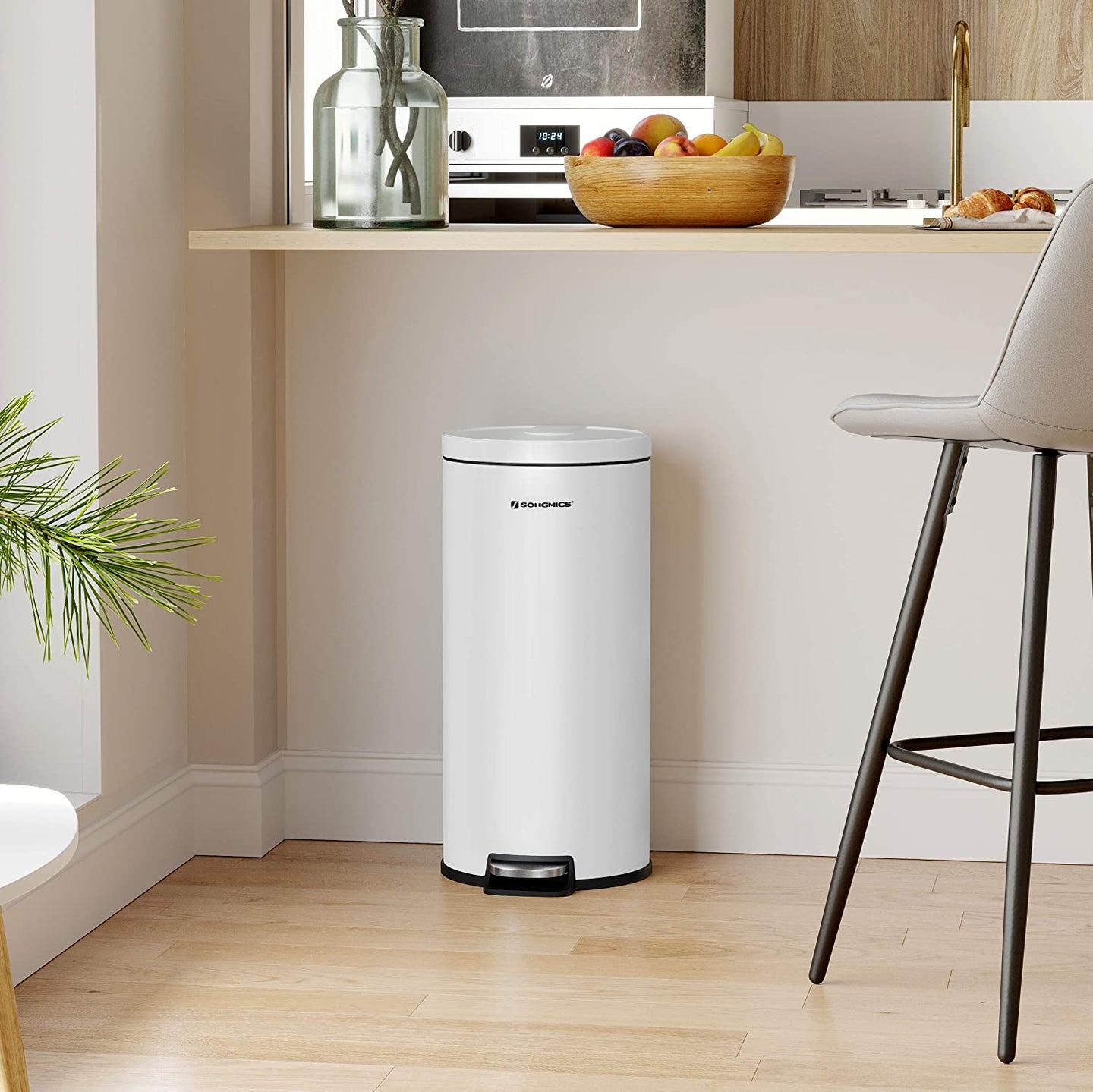 Pedal Trash Can - Metal - White - 30L Capacity