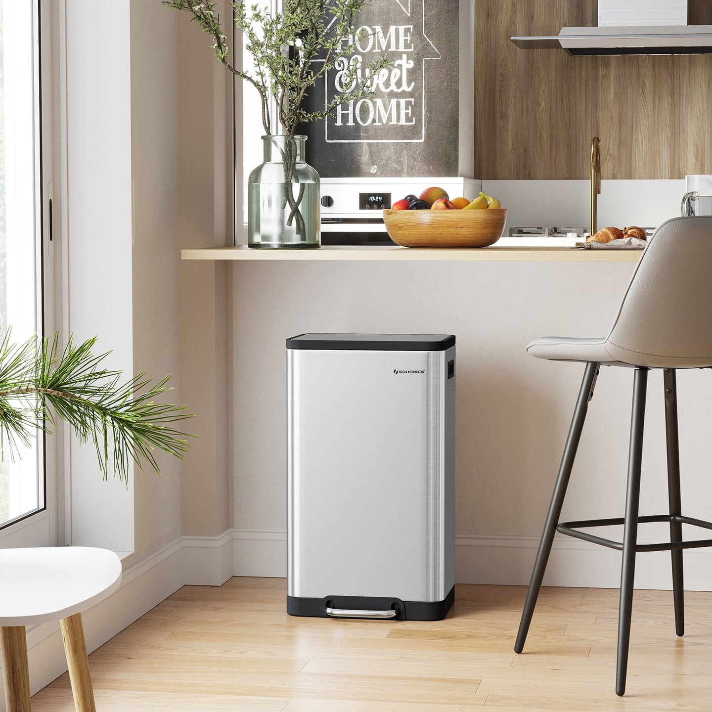 Pedal Trash Can - Stainless Steel - Silver - 45L Capacity