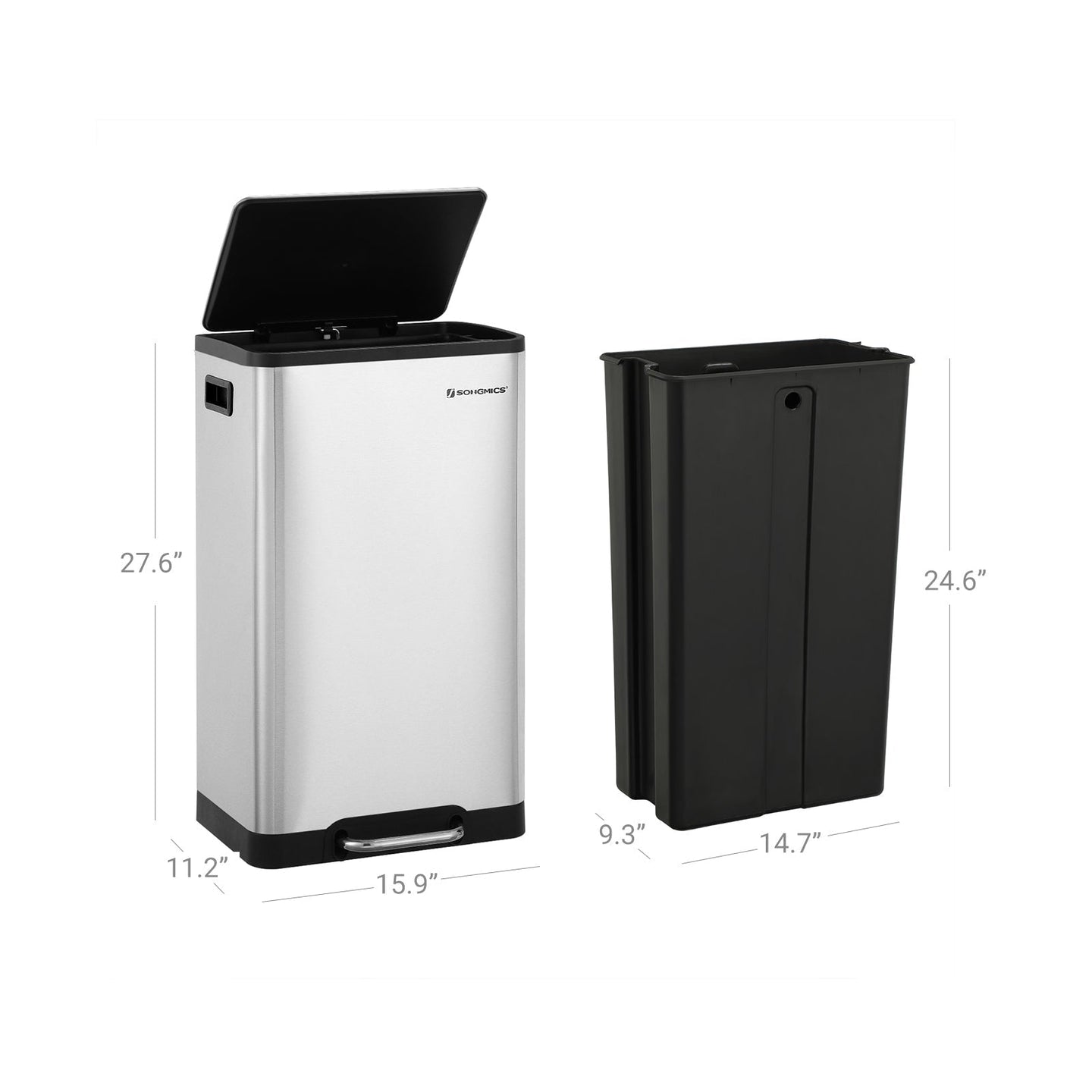 Pedal Trash Can - Stainless Steel - Silver - 45L Capacity