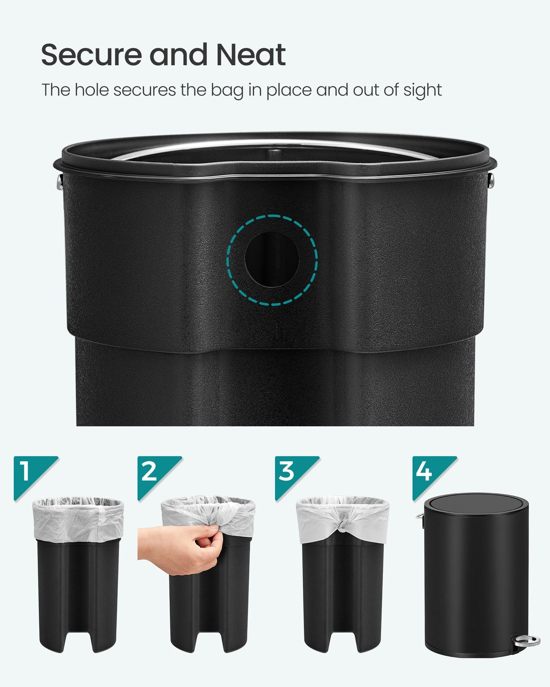 Bathroom Bin - Plastic - White - Pedal with ABS Lid