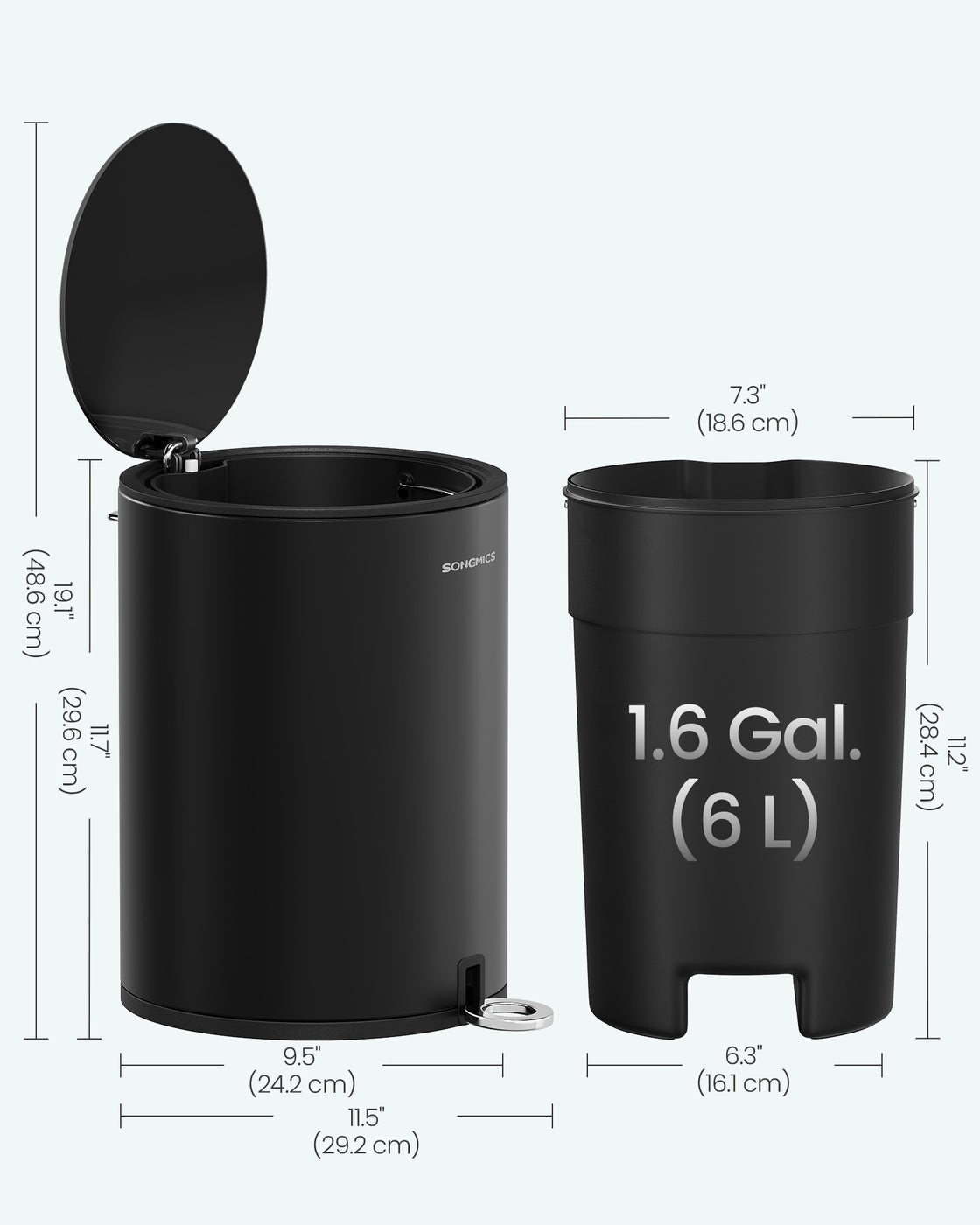 Bathroom Bin - Plastic - White - Pedal with ABS Lid