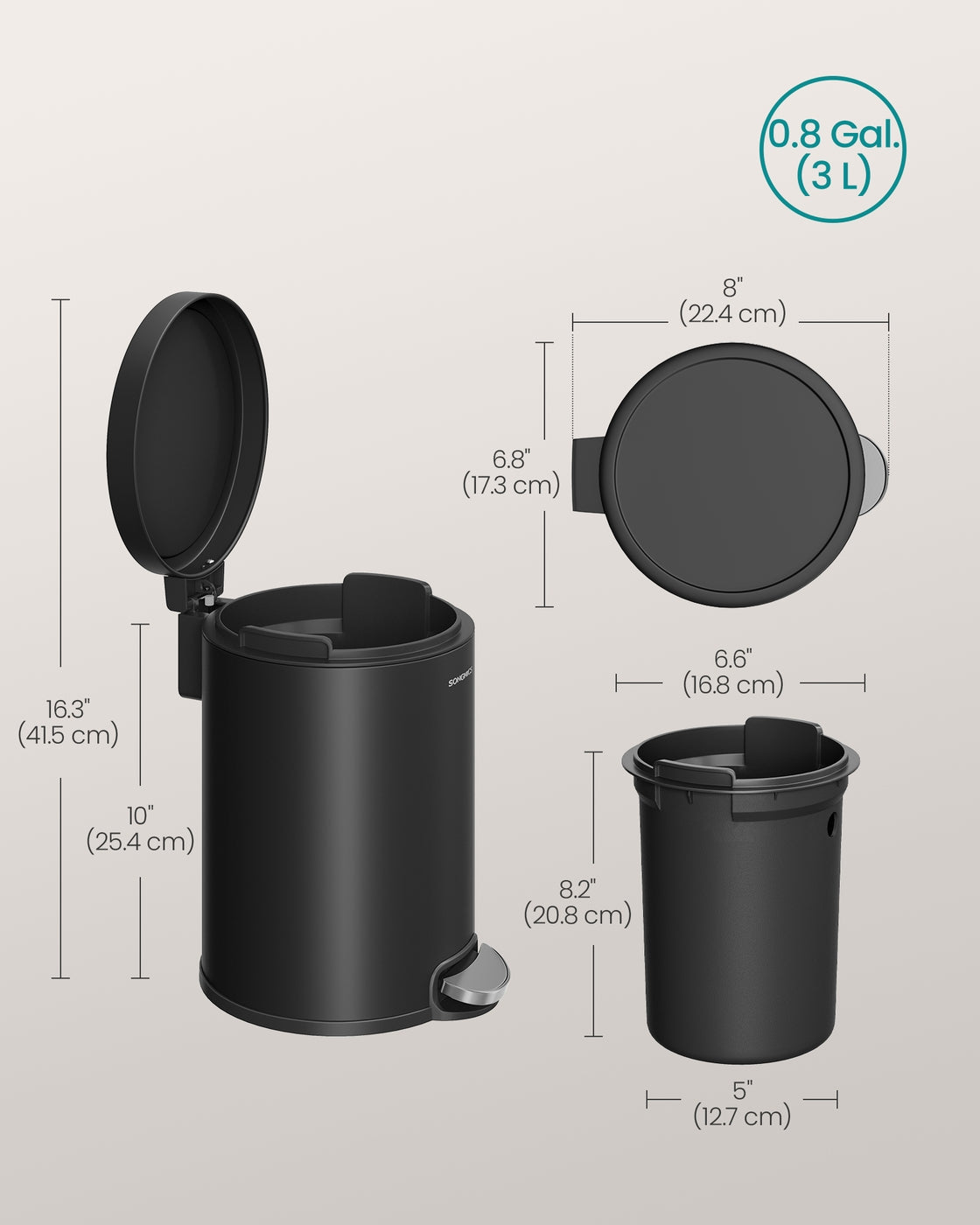 Bathroom Pedal Bin - 3L - Steel - Soft-Close Lid