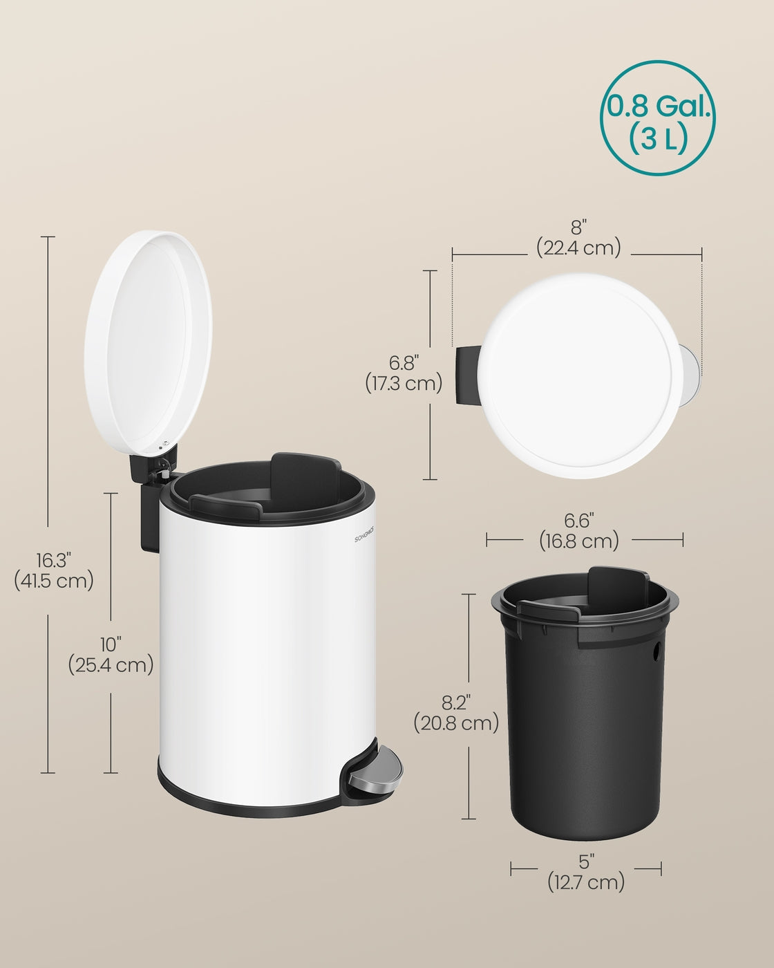 Bathroom Pedal Bin - 3L - Steel - Soft Close Lid