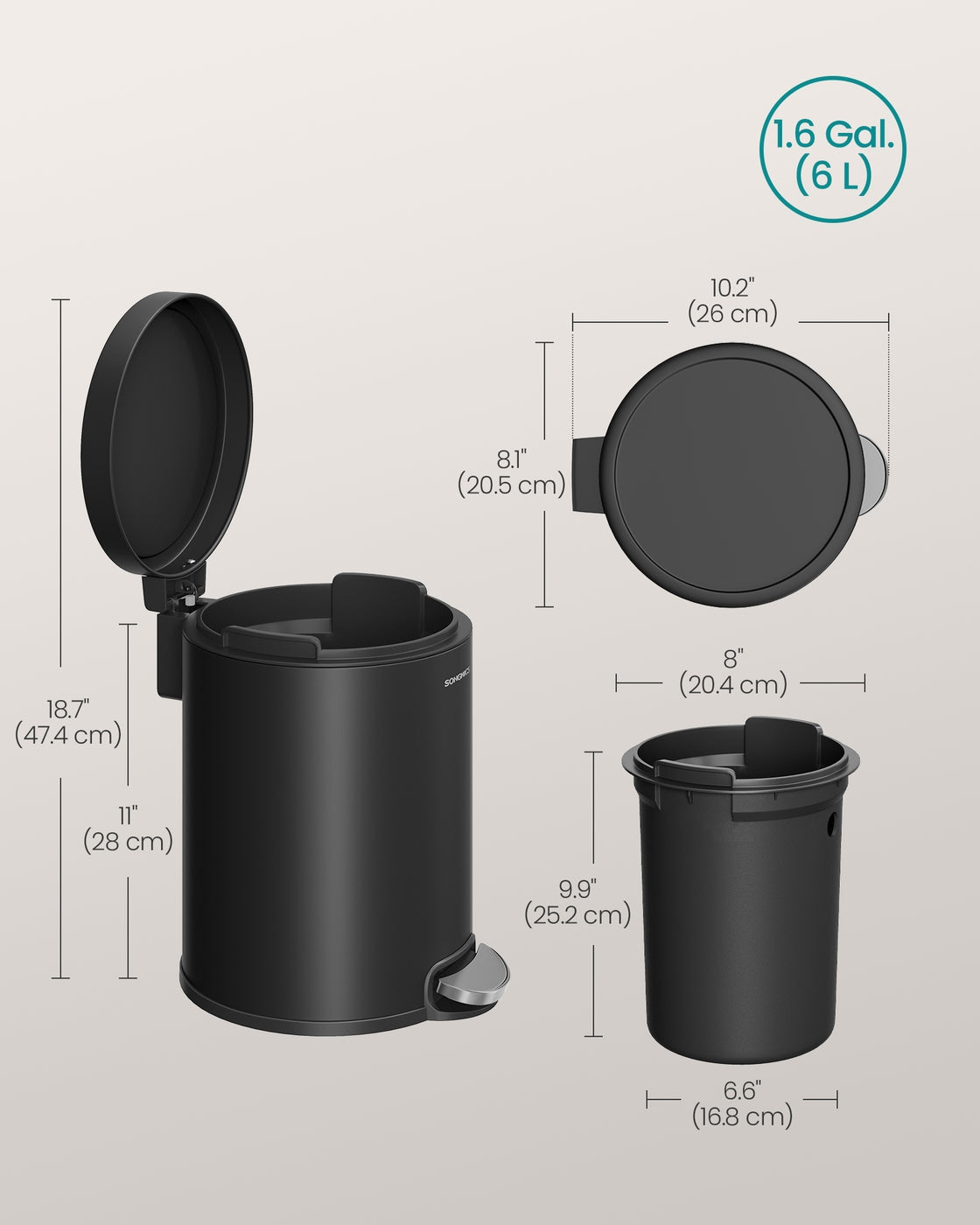 Bathroom Pedal Bin - 6L - Steel - Soft-Close Lid