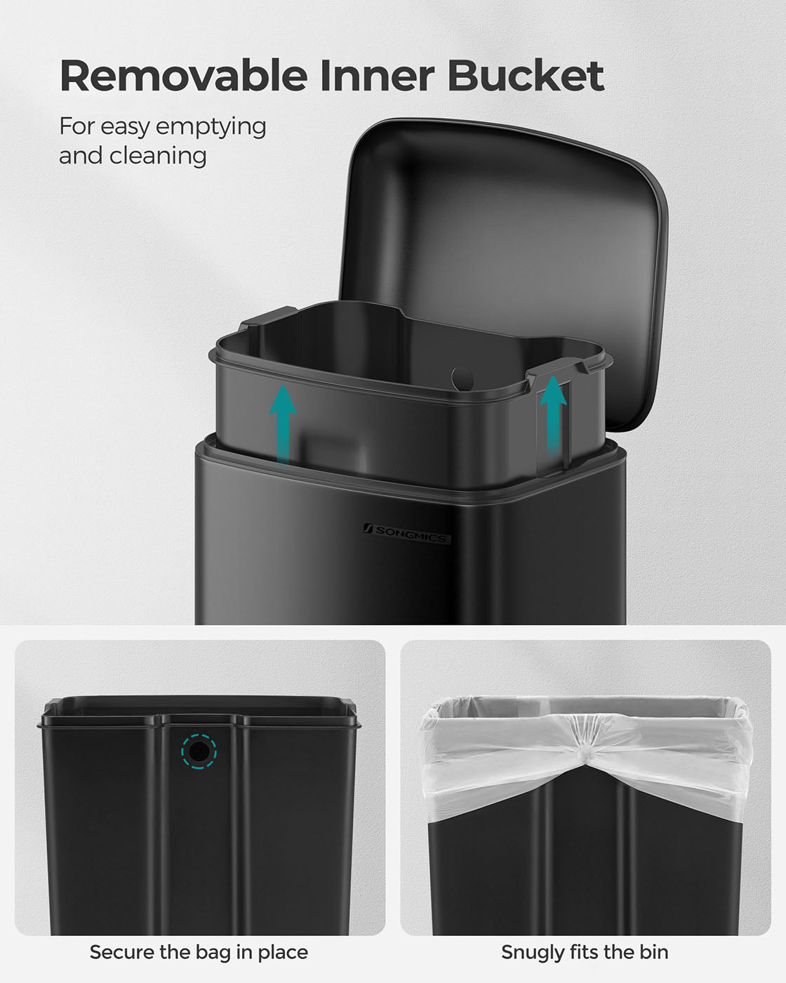 Step Trash Can - Stainless Steel - Black - Soft Close Lid with Inner Bucket