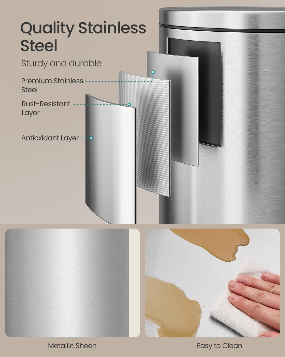 Kitchen Trash Can - 30L - Stainless Steel - Metal Pedal