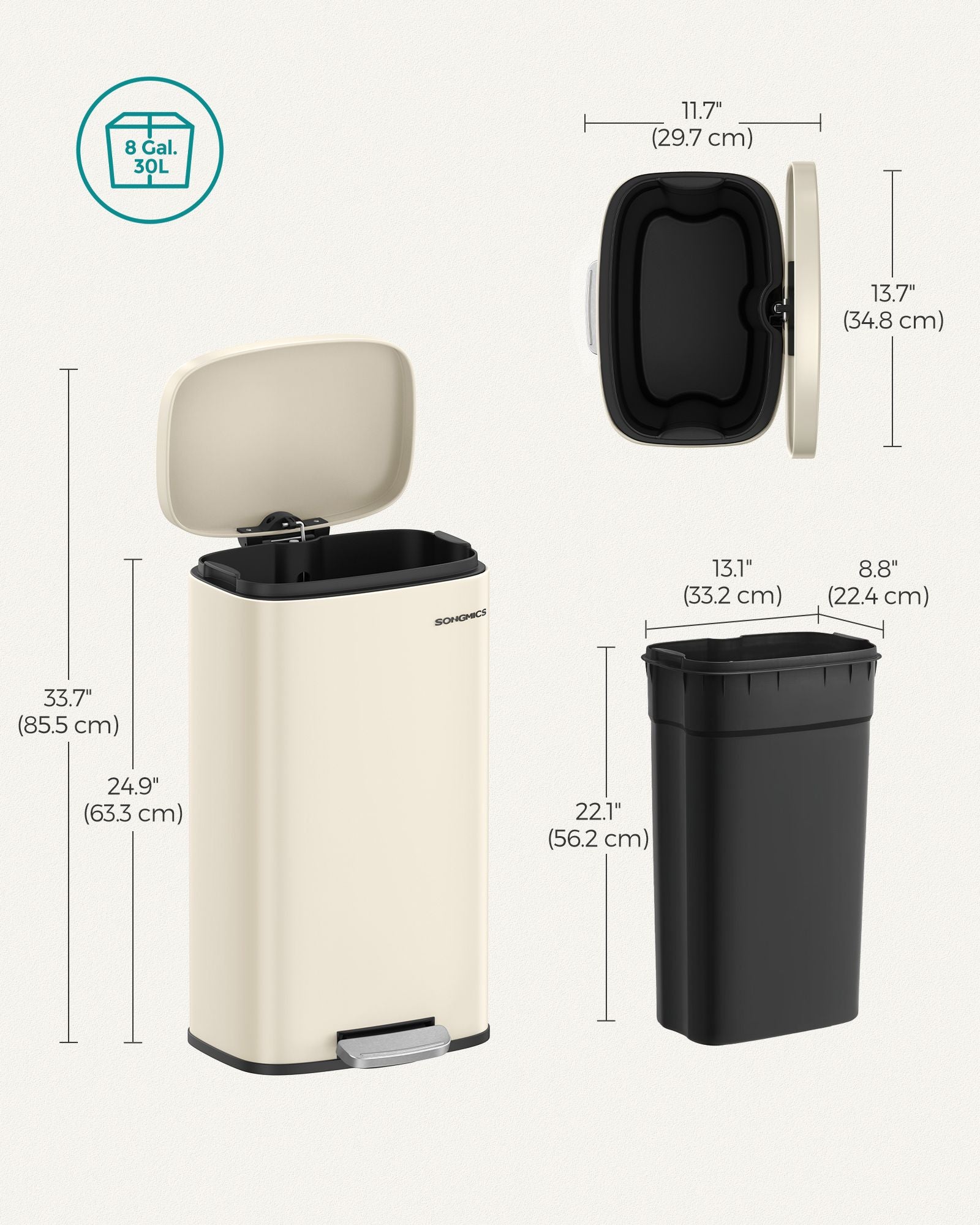 30L Stainless Steel Pedal Kitchen Bin - Soft Close