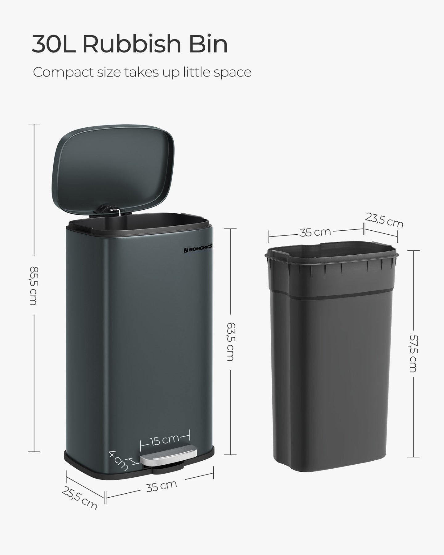 Pedal Trash Can - Stainless Steel - Silver - 30L Capacity with Soft Close and Odour Proof Features