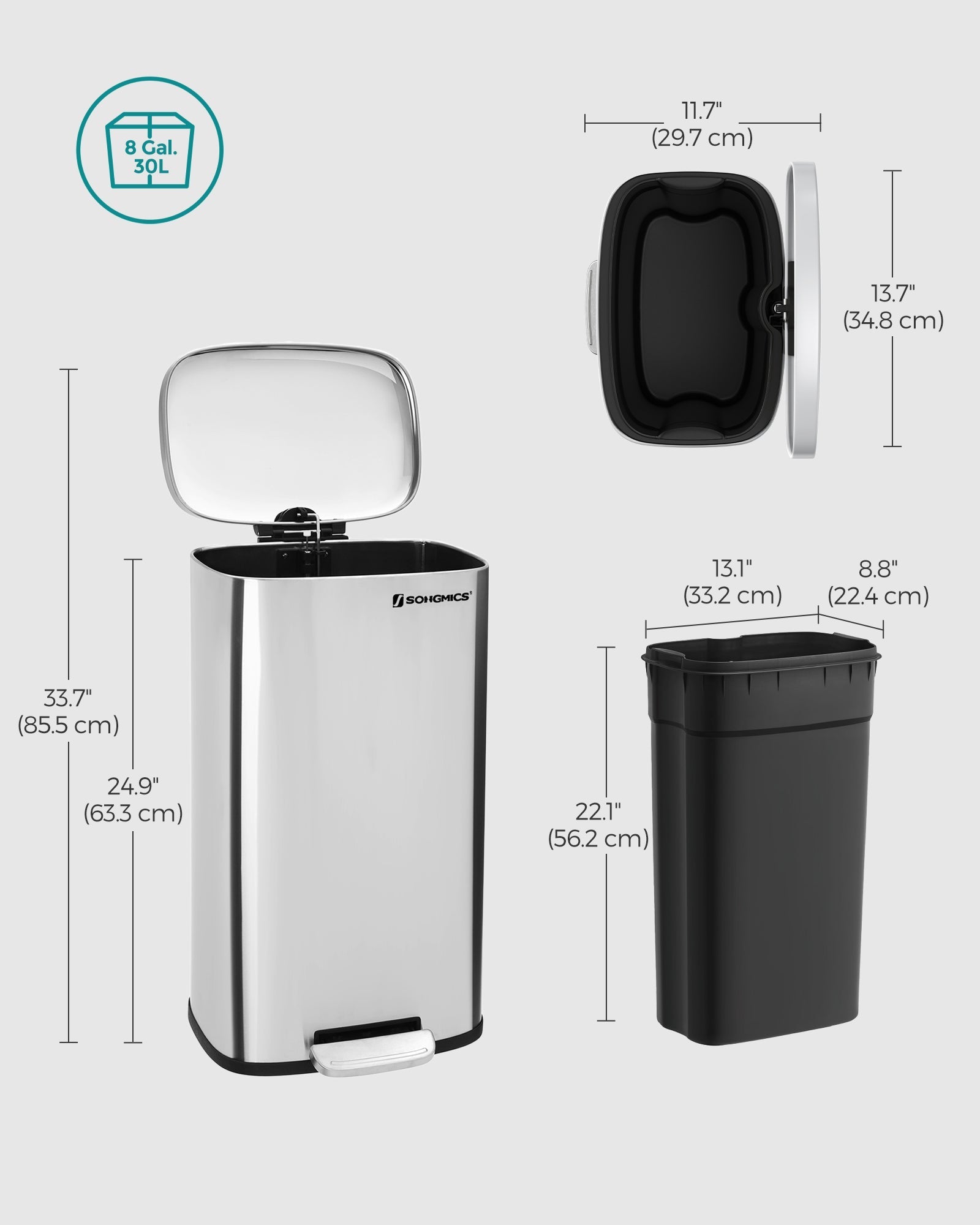 Pedal Trash Bin - Stainless Steel - Silver - 30 Litre