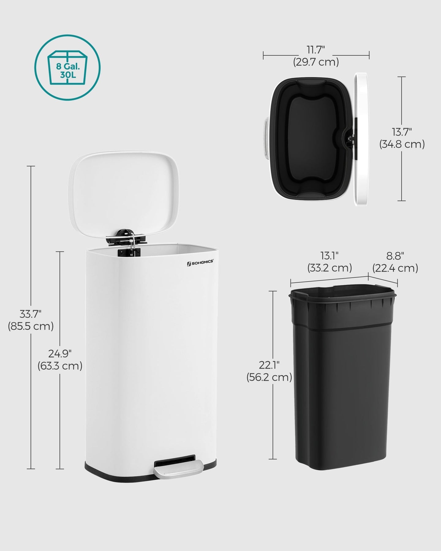Pedal Trash Can - Stainless Steel - Silver - 30L Capacity