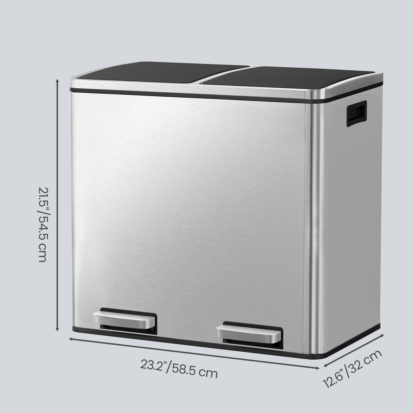 Dual-Compartment Metal Recycling Bin - 48L - Stainless Steel - Soft Close Lid