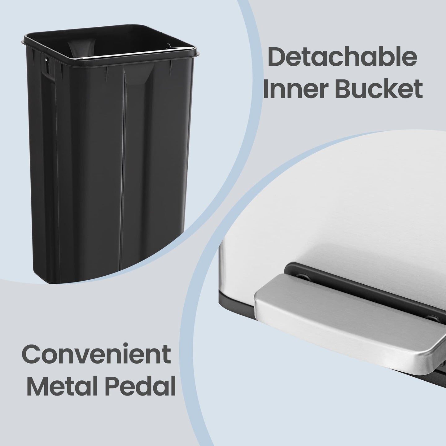 Dual-Compartment Metal Recycling Bin - 48L - Stainless Steel - Soft Close Lid