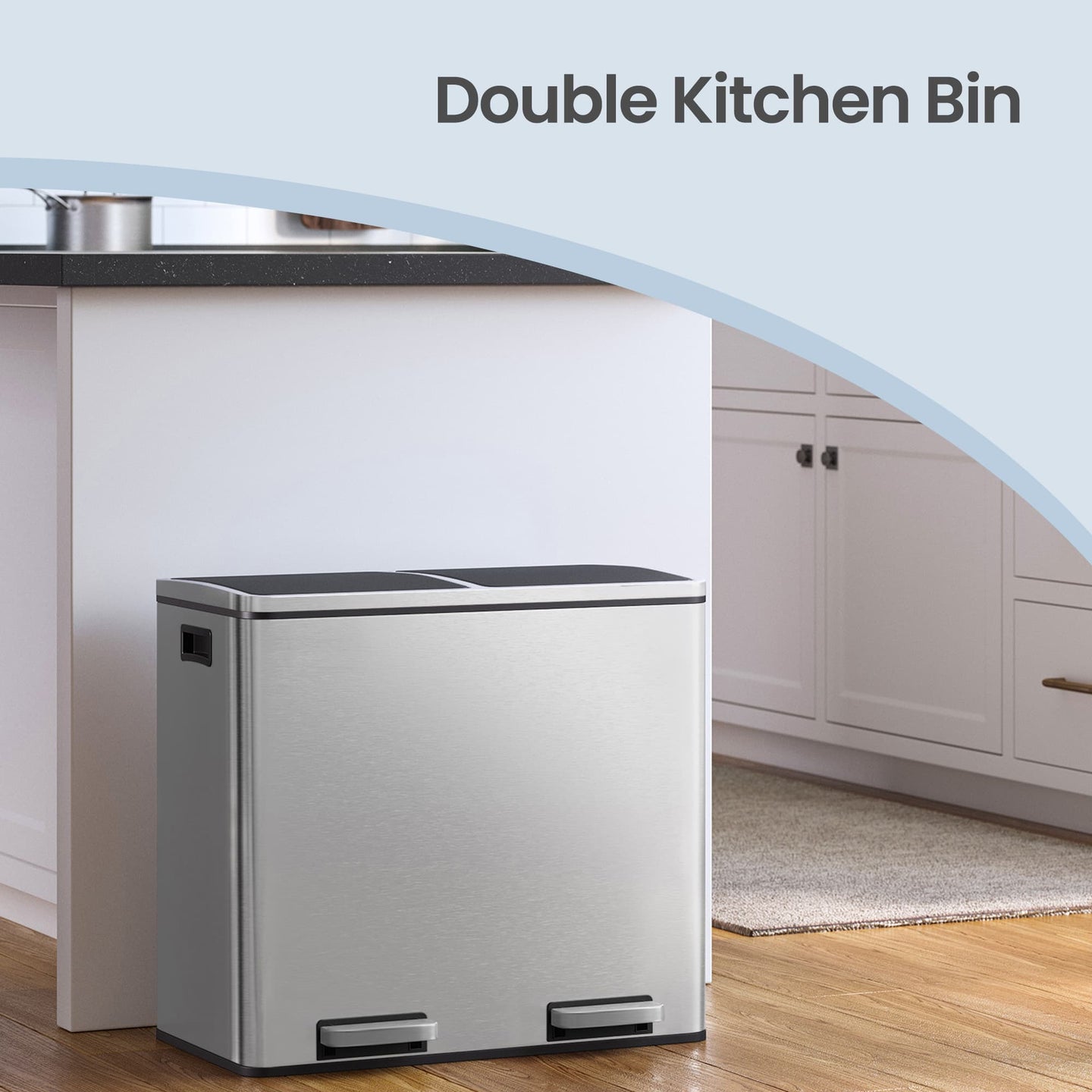 Dual-Compartment Metal Recycling Bin - 48L - Stainless Steel - Soft Close Lid