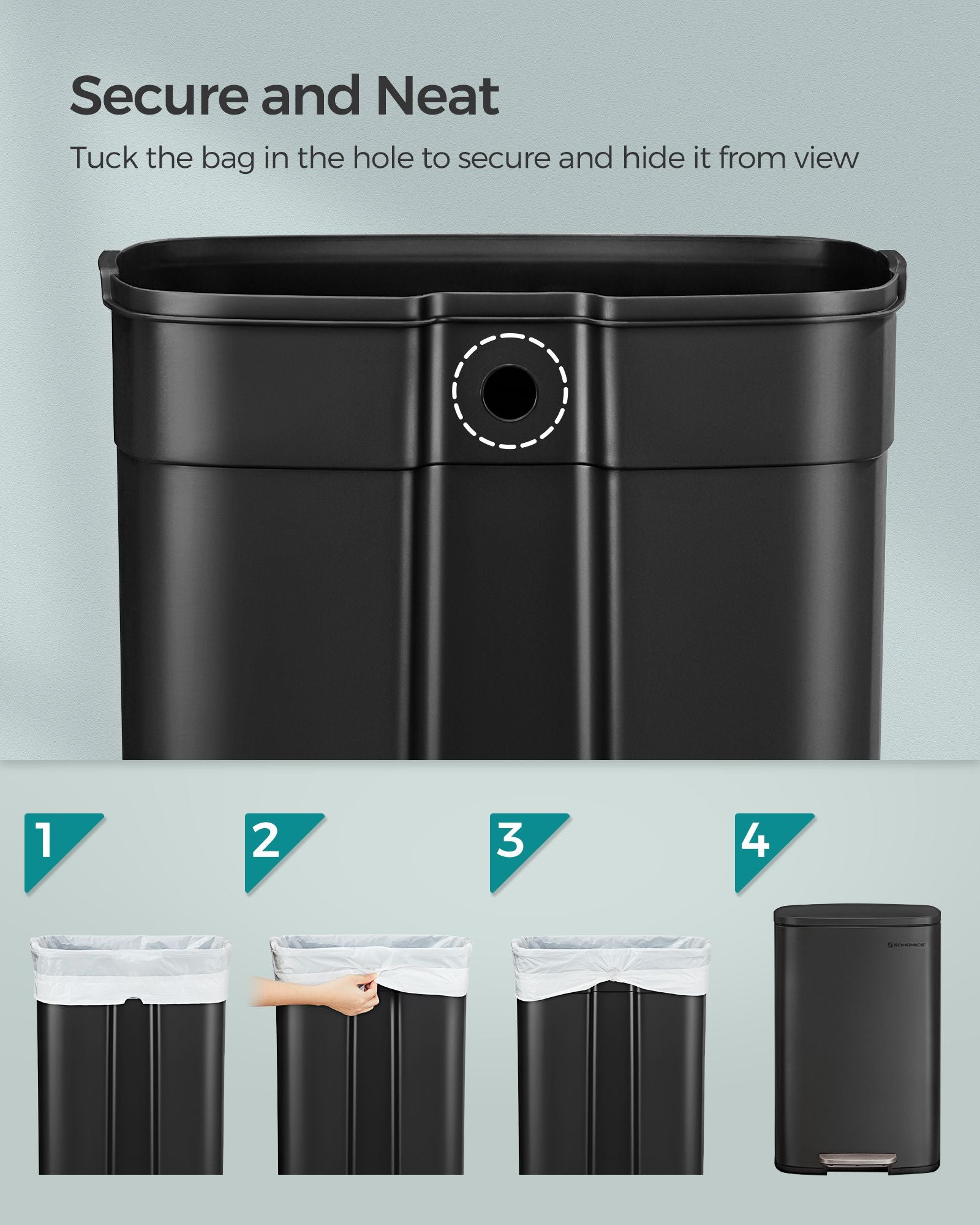 Kitchen Pedal Bin Ink - Steel Bin and Plastic Inner Bucket - Black