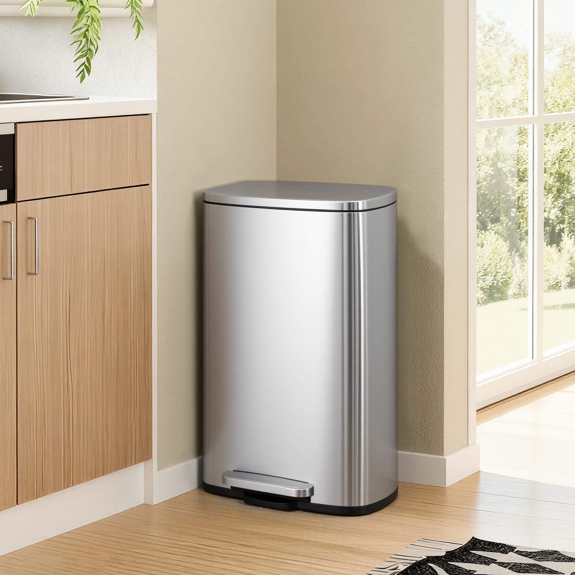 Steel Trash Bin - Stainless Steel - Black - 50L with Soft Close and Removable Inner Bucket