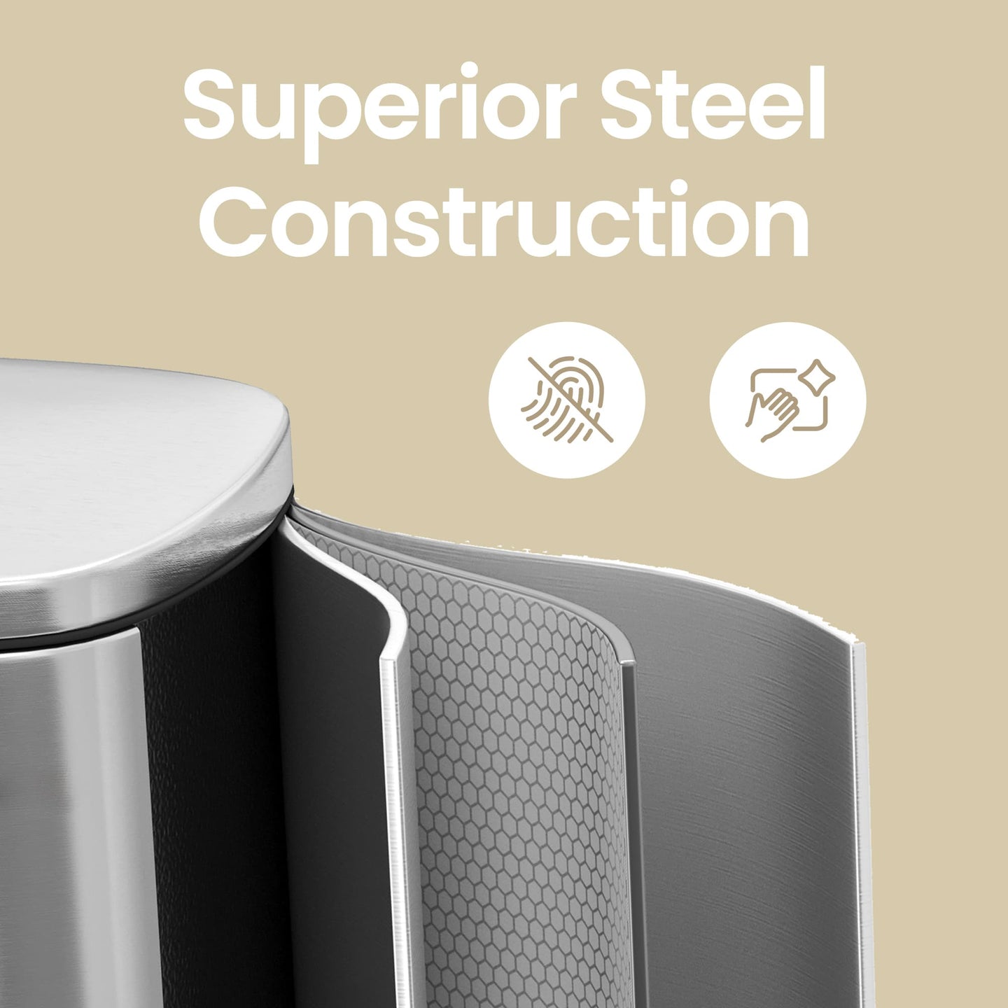 Steel Trash Bin - Stainless Steel - Black - 50L with Soft Close and Removable Inner Bucket