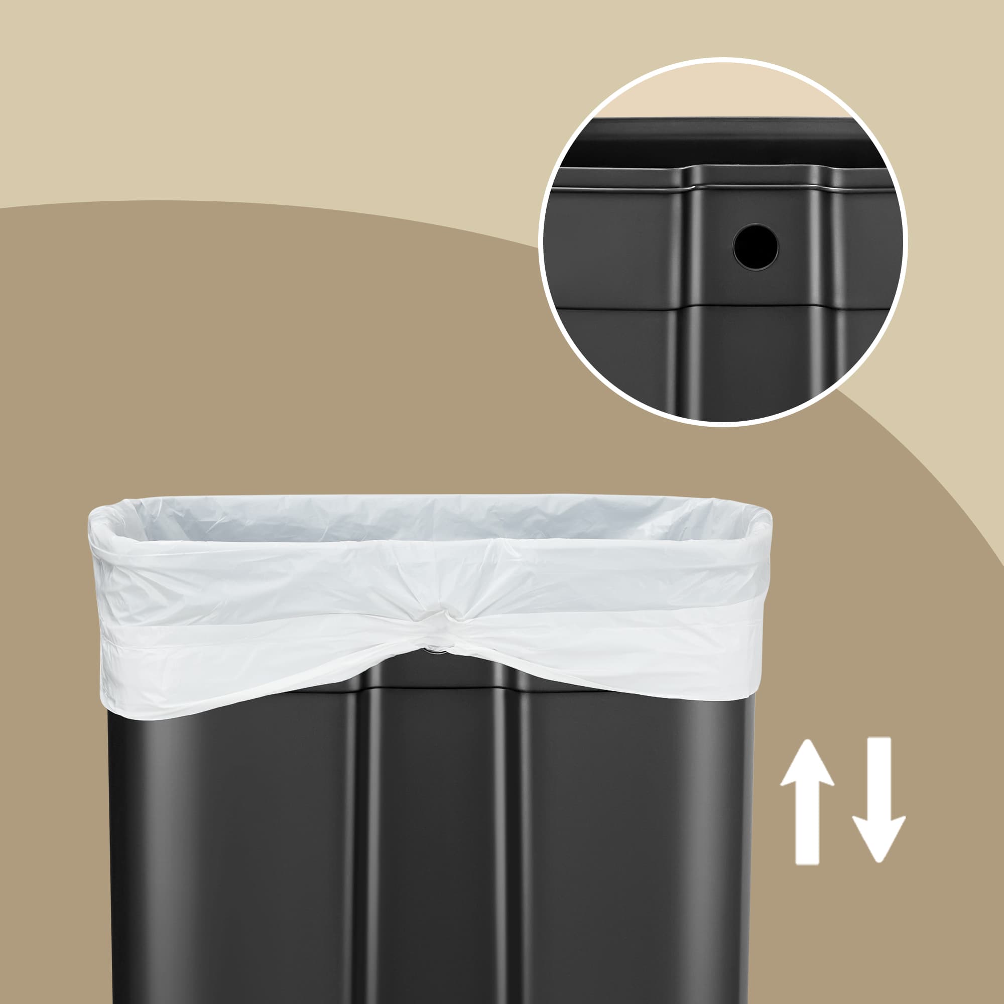 Steel Trash Bin - Stainless Steel - Black - 50L with Soft Close and Removable Inner Bucket