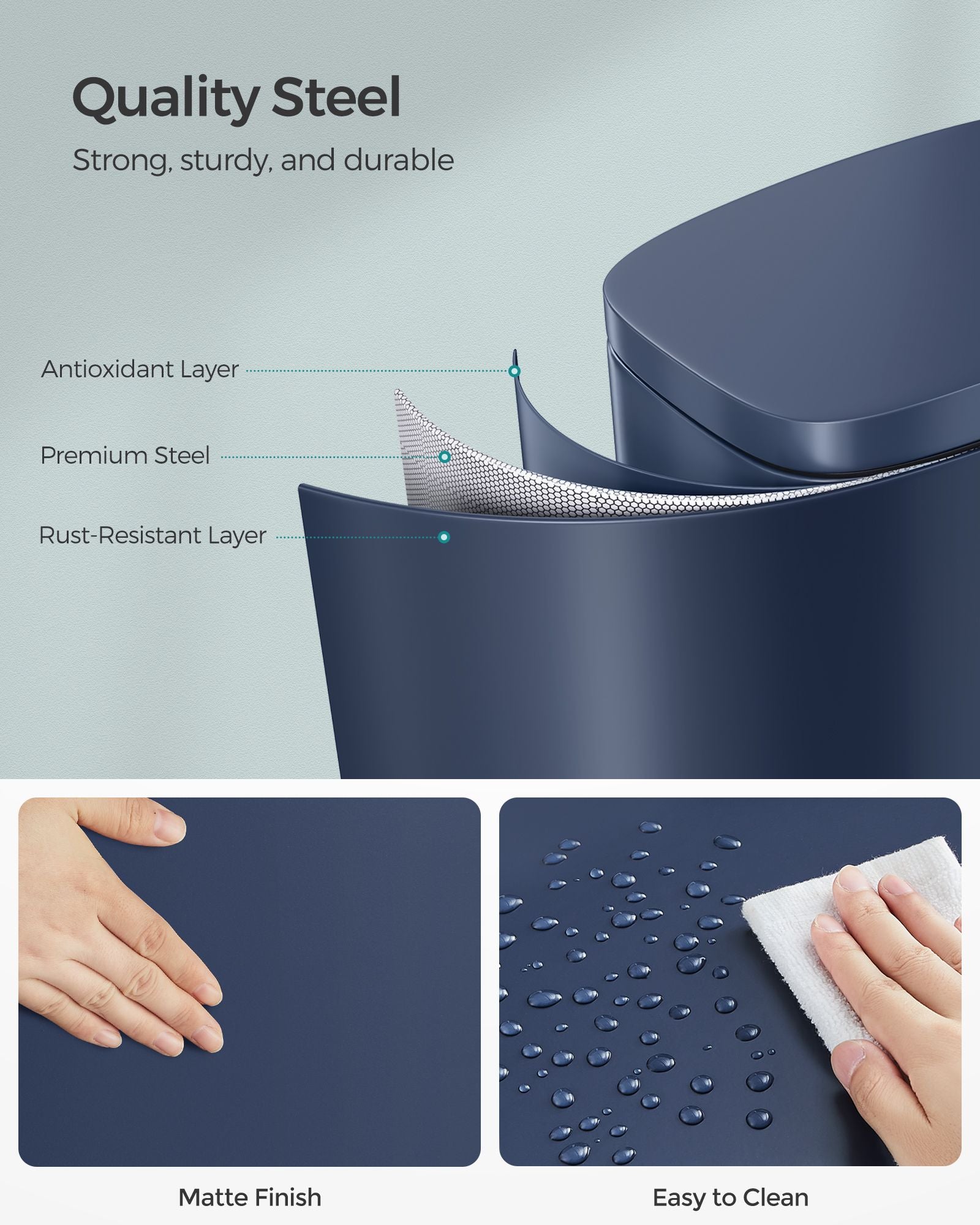 Kitchen Pedal Bin - 50L - Steel - Charcoal Blue - Soft Close with Inner Bucket