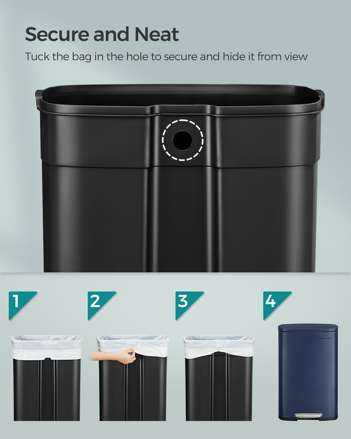 Kitchen Pedal Bin - 50L - Steel - Charcoal Blue - Soft Close with Inner Bucket