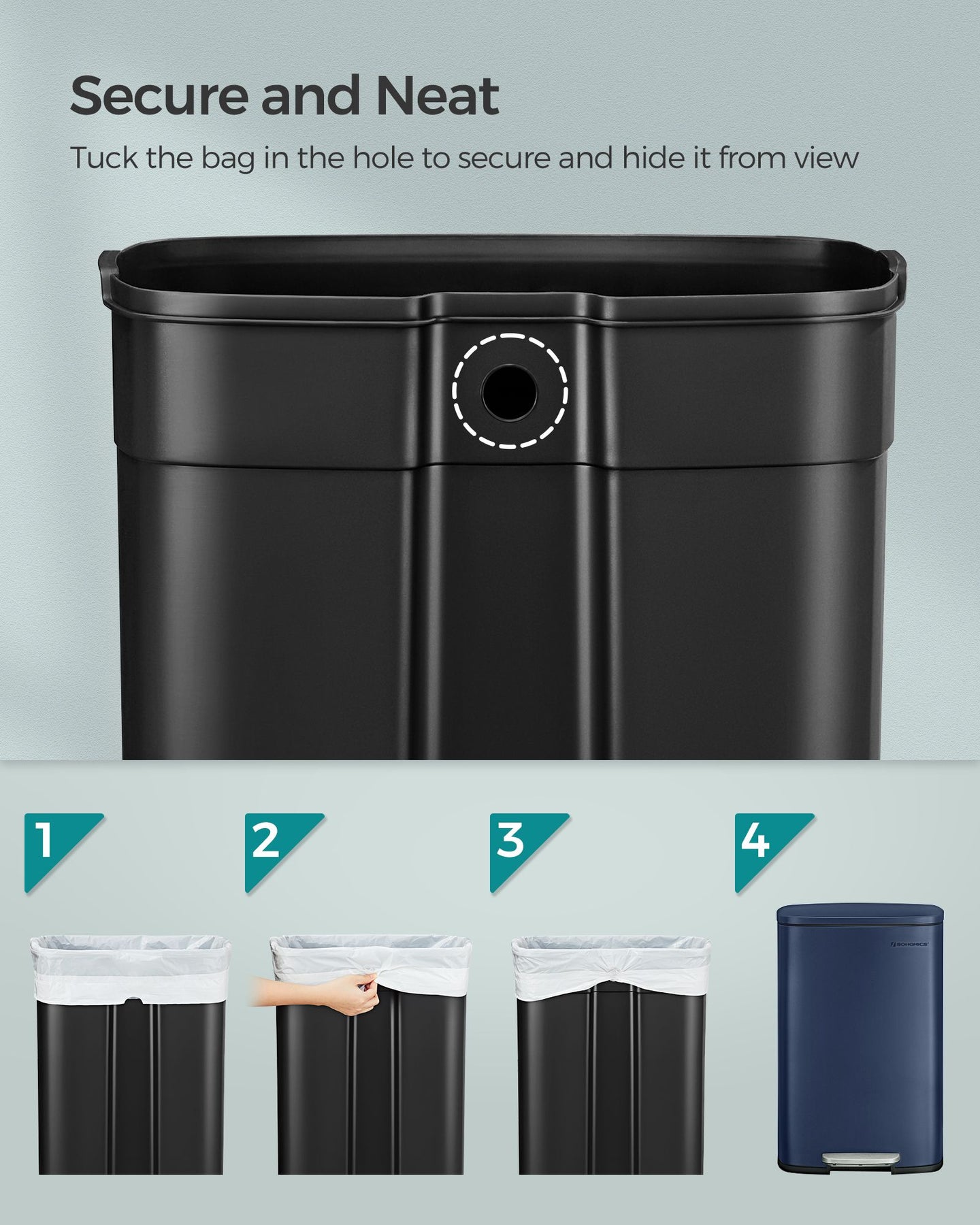 Kitchen Pedal Bin Charcoal - Steel Bin and Plastic Inner Bucket - Blue