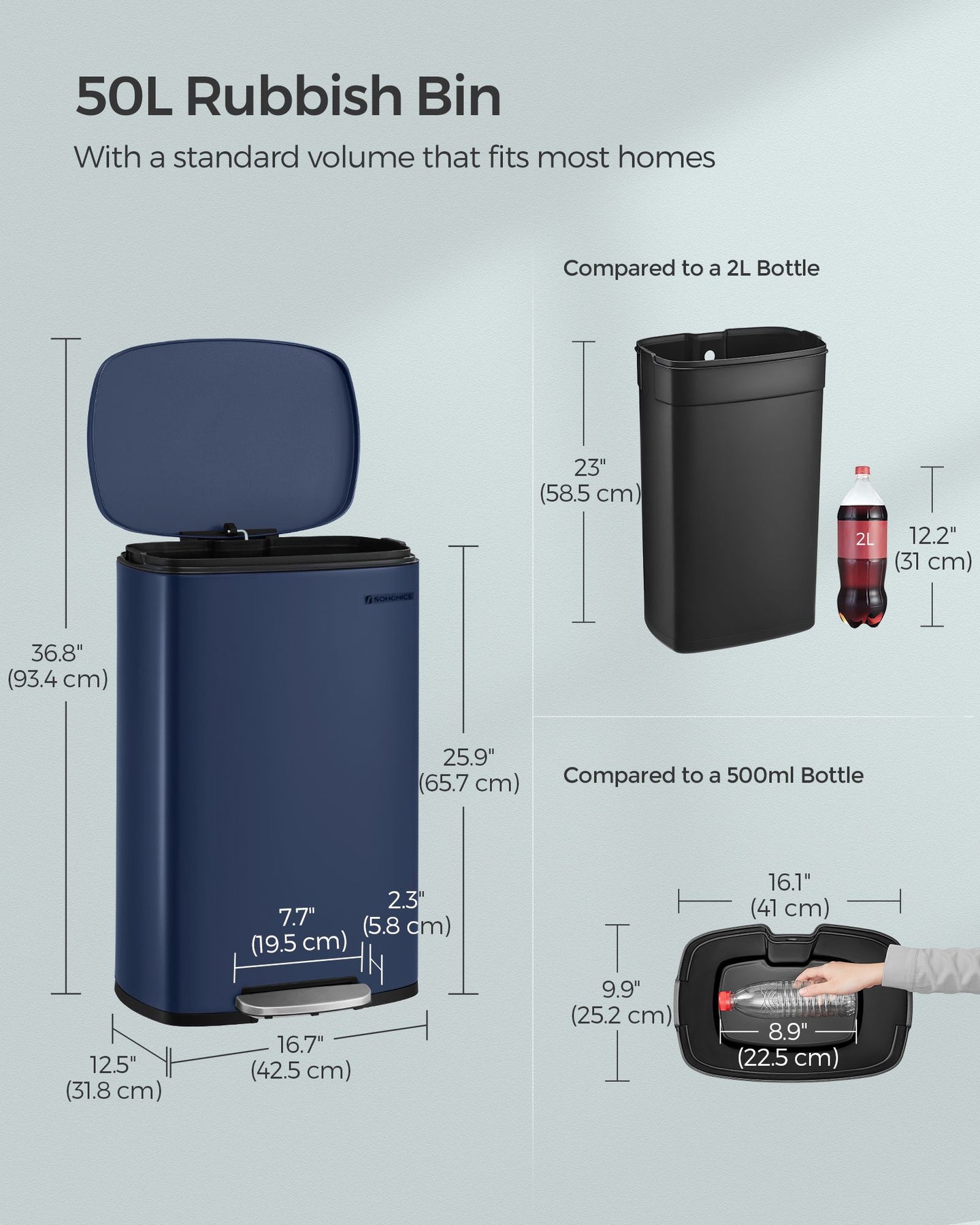 Kitchen Pedal Bin Charcoal - Steel Bin and Plastic Inner Bucket - Blue