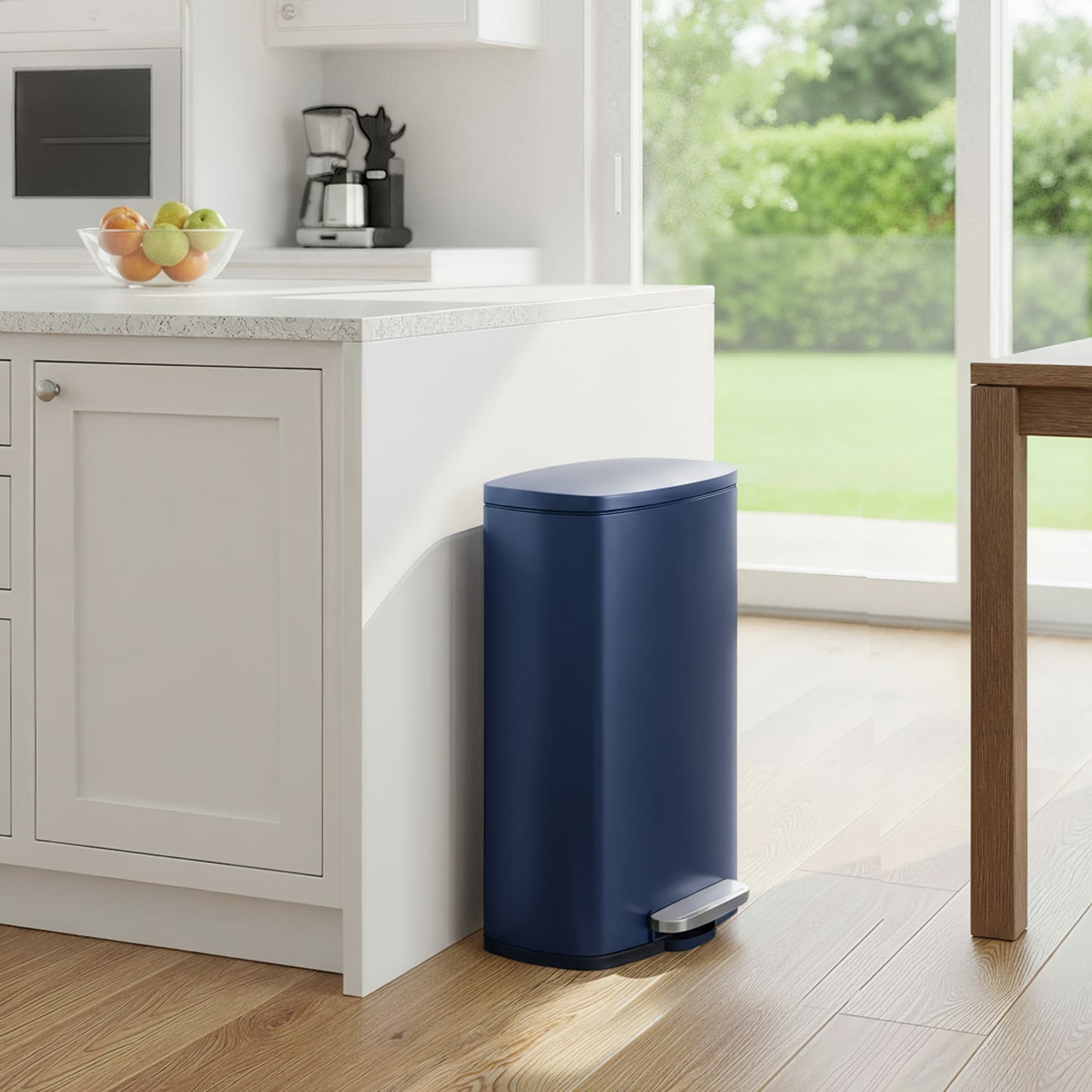 Steel Trash Bin - Stainless Steel - Blue - 50L Capacity with Soft Close and Removable Inner Bucket