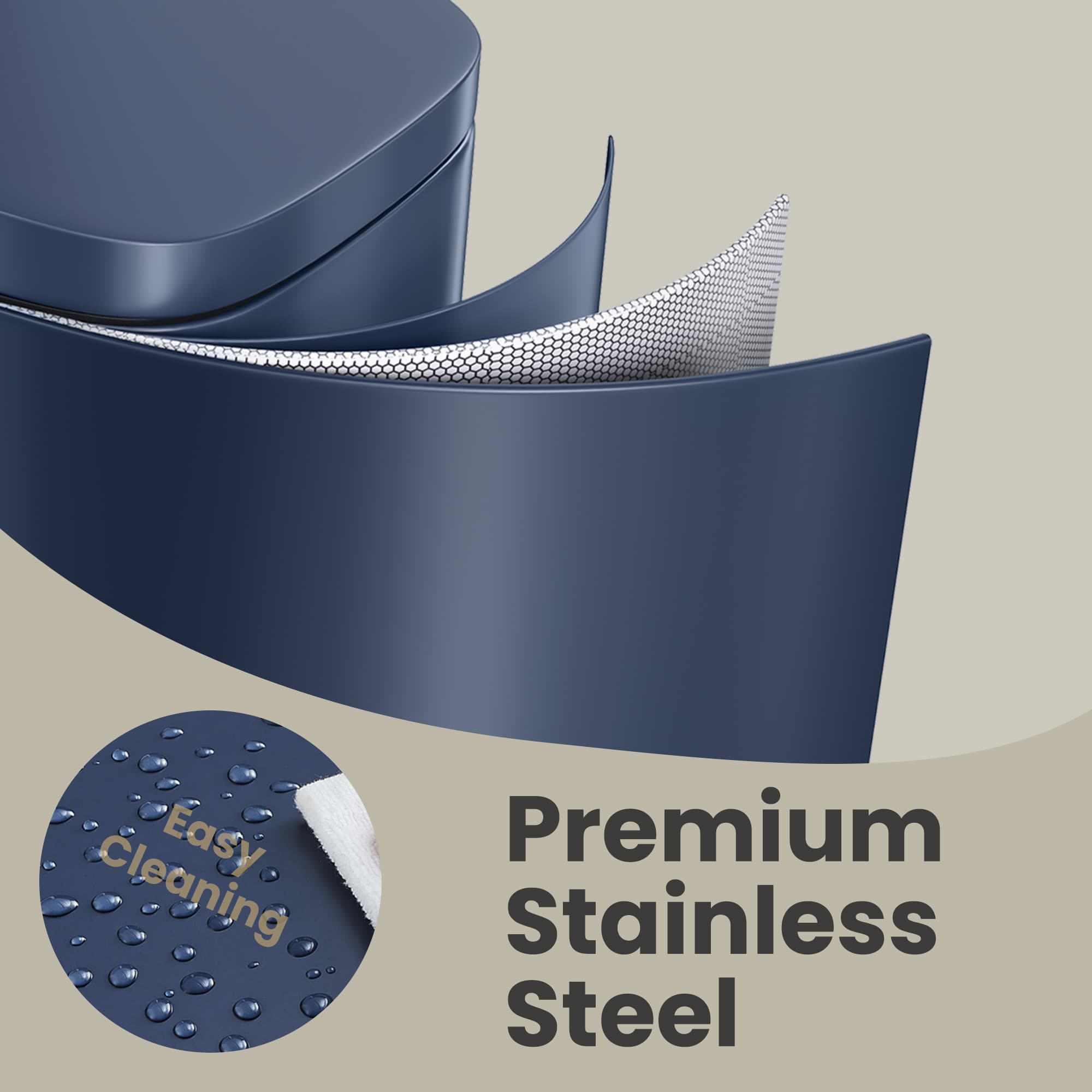 Steel Trash Bin - Stainless Steel - Blue - 50L Capacity with Soft Close and Removable Inner Bucket