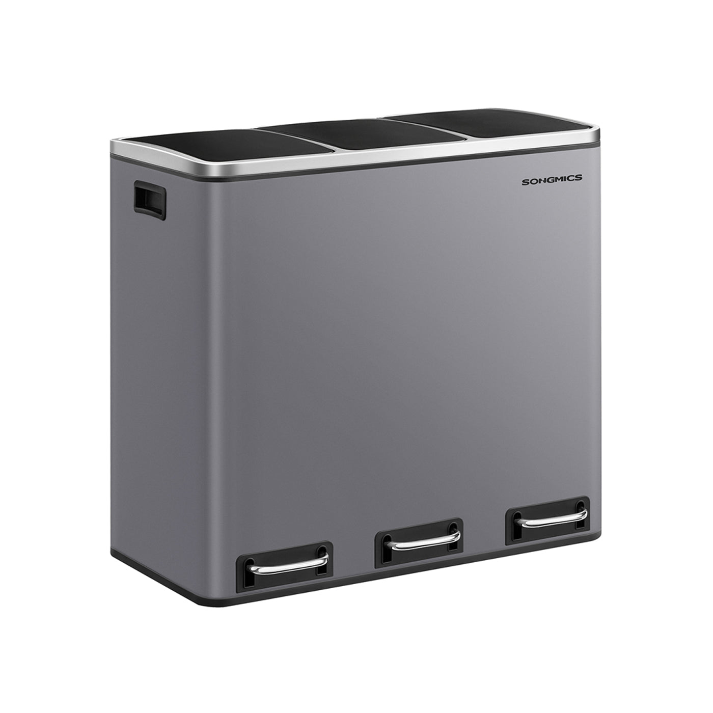 Rubbish Bin - Stainless Steel - Matte Grey - Trio Design with Soft-Closing Lids and 15 Liners Included