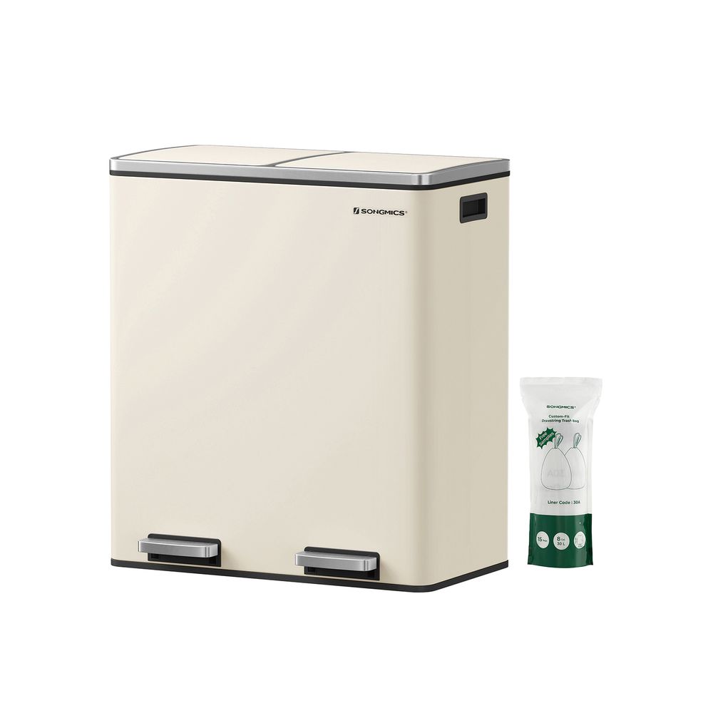 Step-Open Waste Bin - Metal - Cream - Dual Compartment with Soft Closure