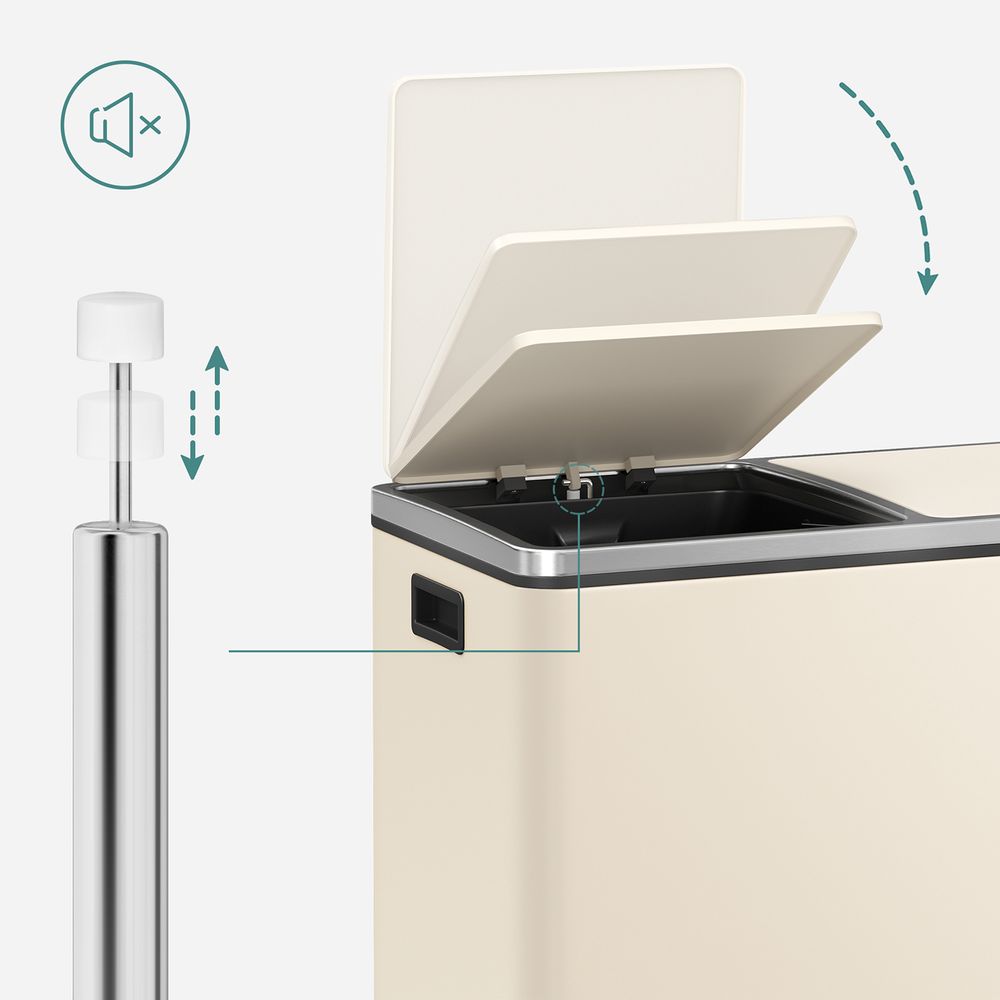Step-Open Waste Bin - Metal - Cream - Dual Compartment with Soft Closure