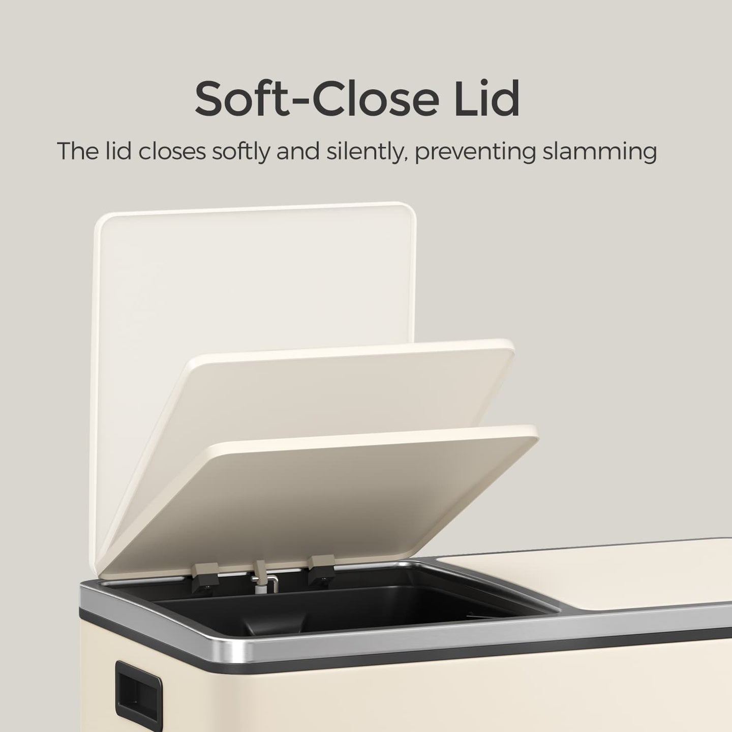 Recycling Bin - Plastic - Cream - 60L 2-Compartment with Soft-Close Lids