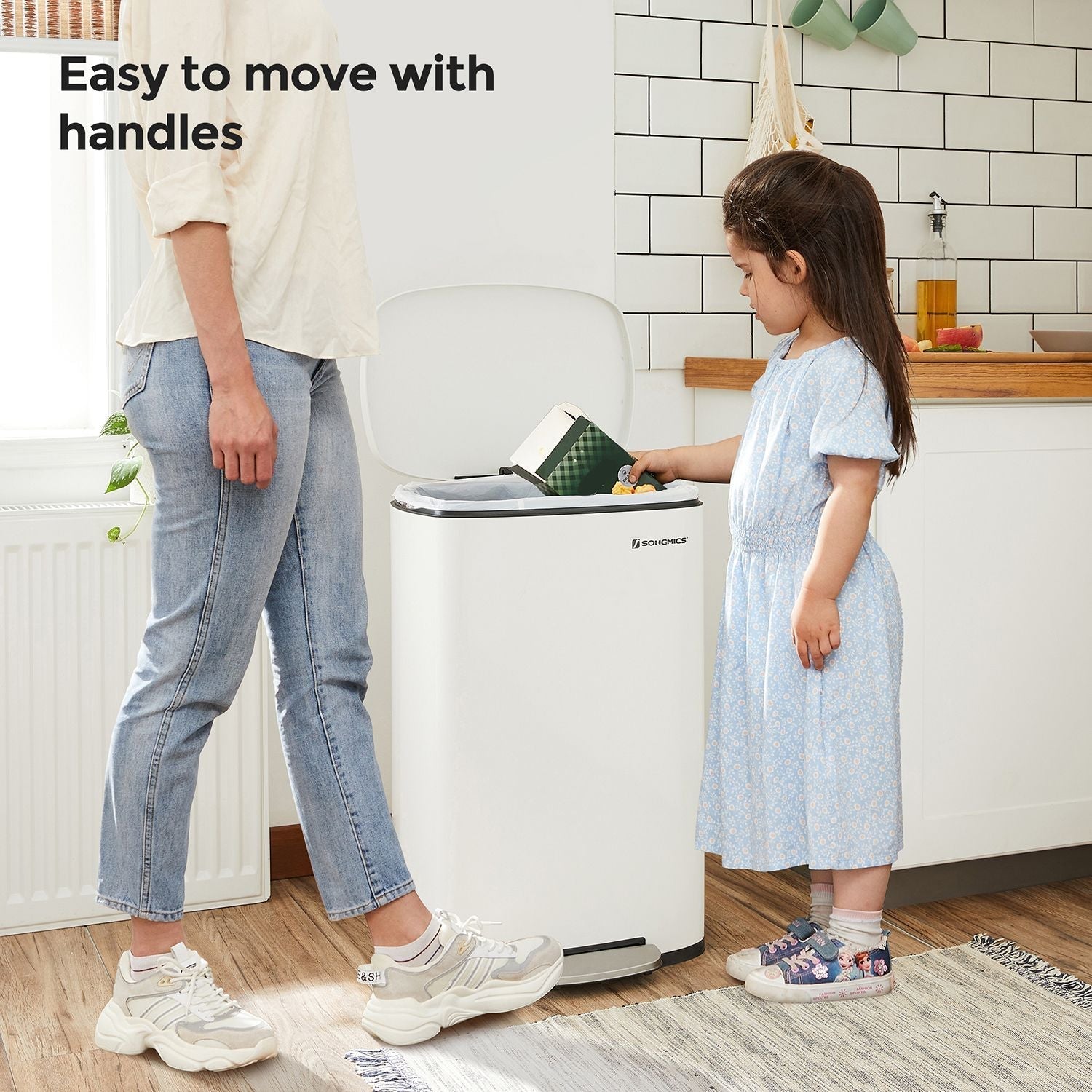Pedal Kitchen Bin - Steel - Cloud White - 50L Capacity with Soft Close Inner Bucket